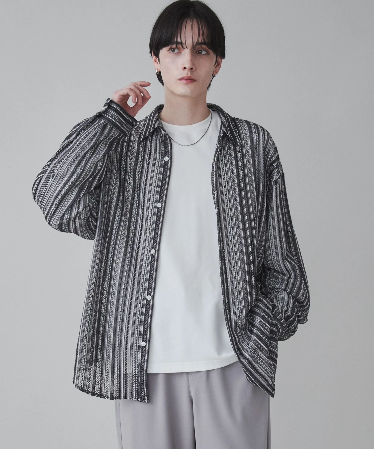 ストライプメッシュBIGシャツ - Image 4