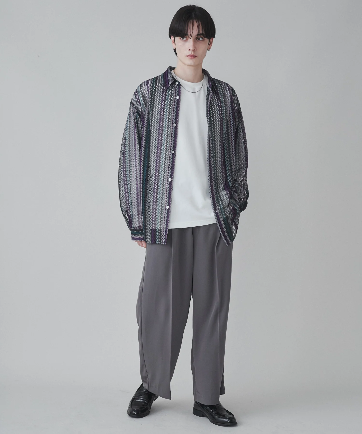 ストライプメッシュBIGシャツ - Image 8