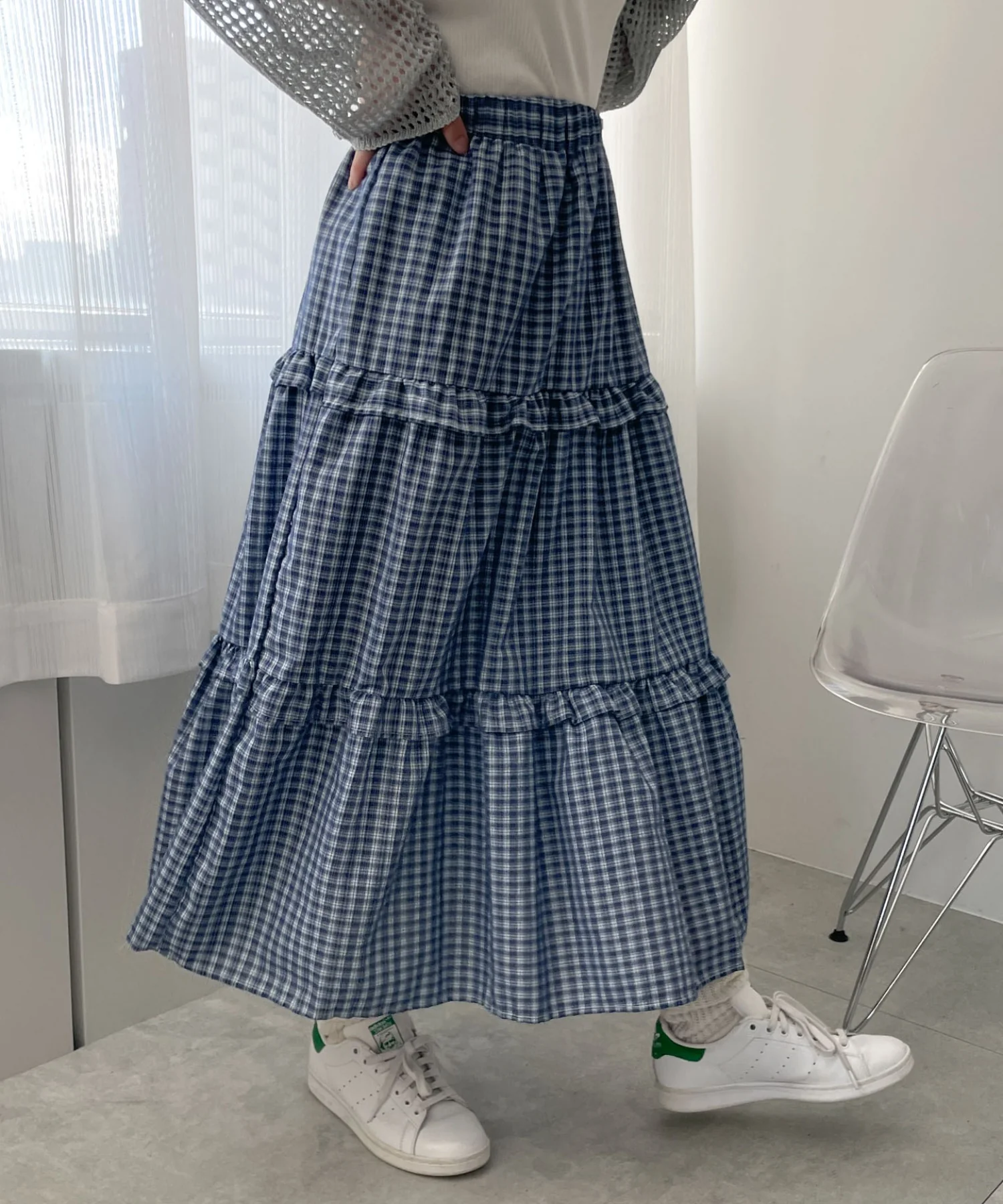 ティアードチェックロングスカート - Image 2