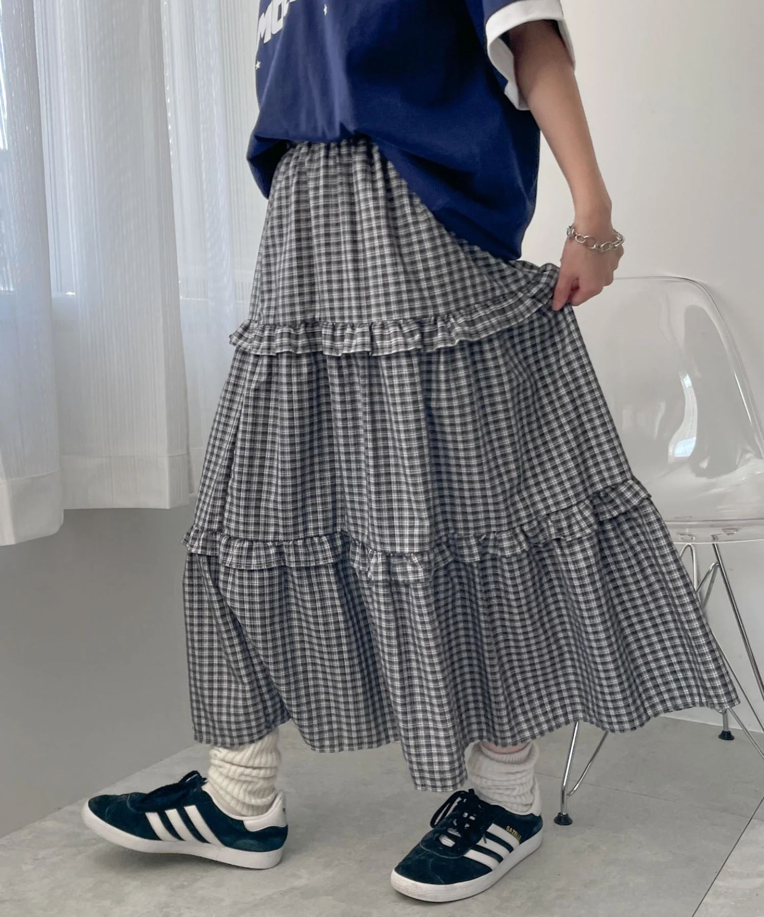 ティアードチェックロングスカート - Image 7