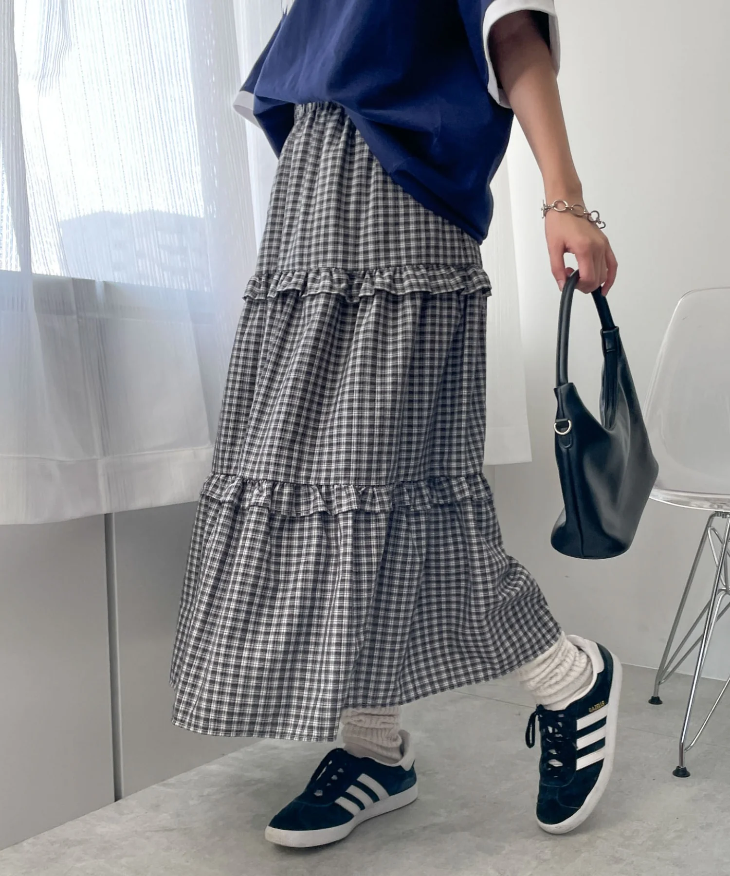 ティアードチェックロングスカート - Image 8