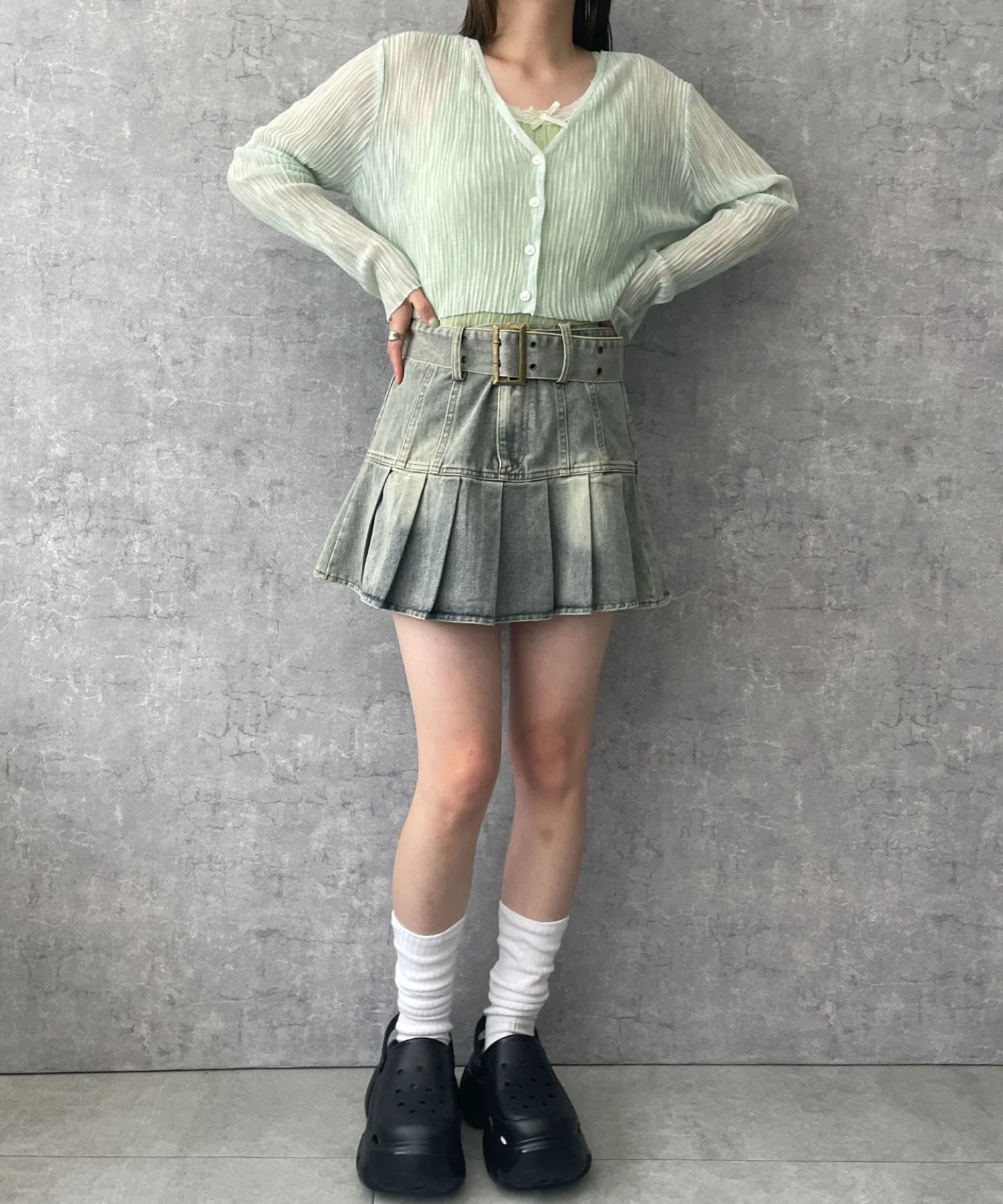 ベルトデニムプリーツスカ－ト - Image 2