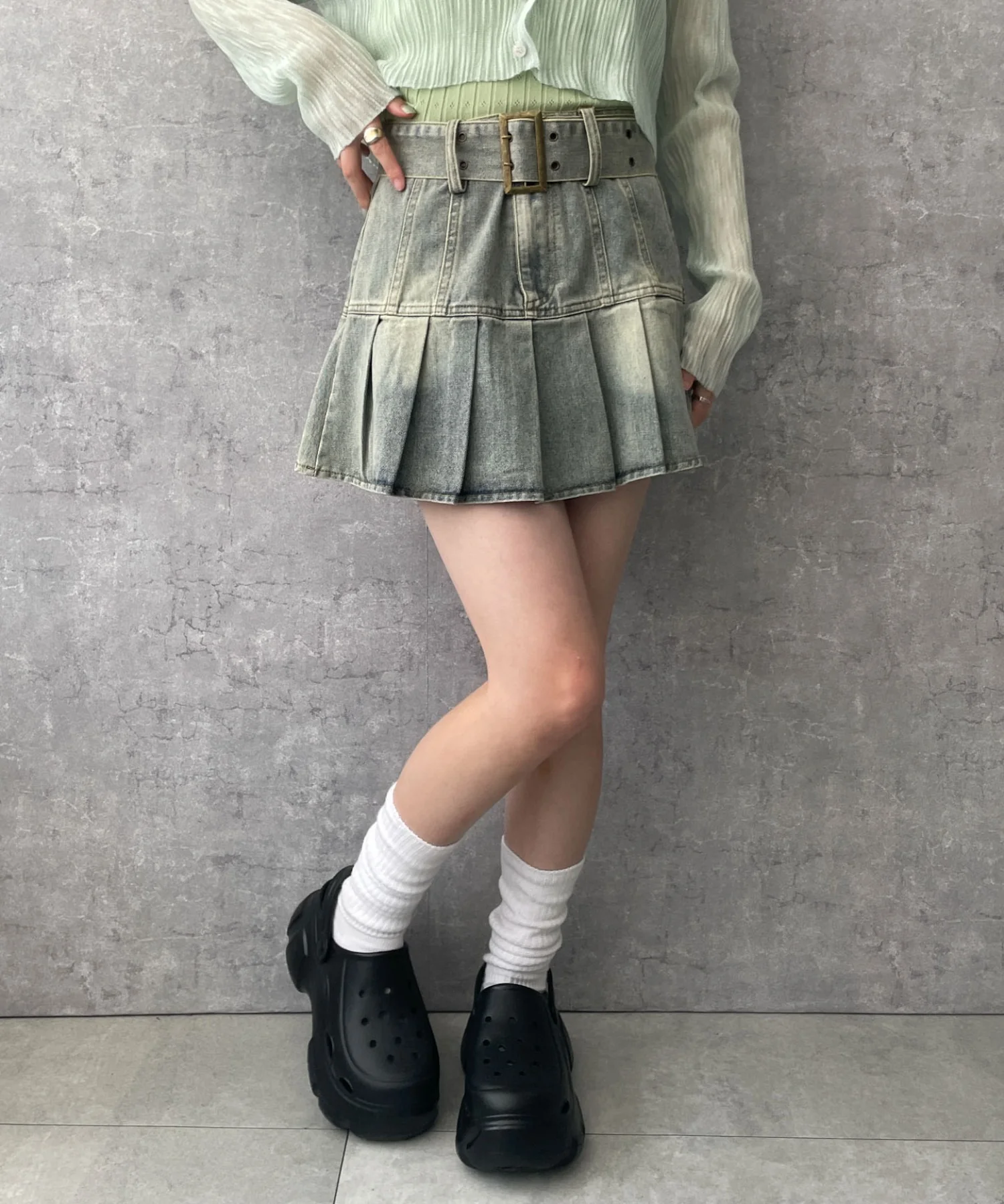 ベルトデニムプリーツスカ－ト - Image 3