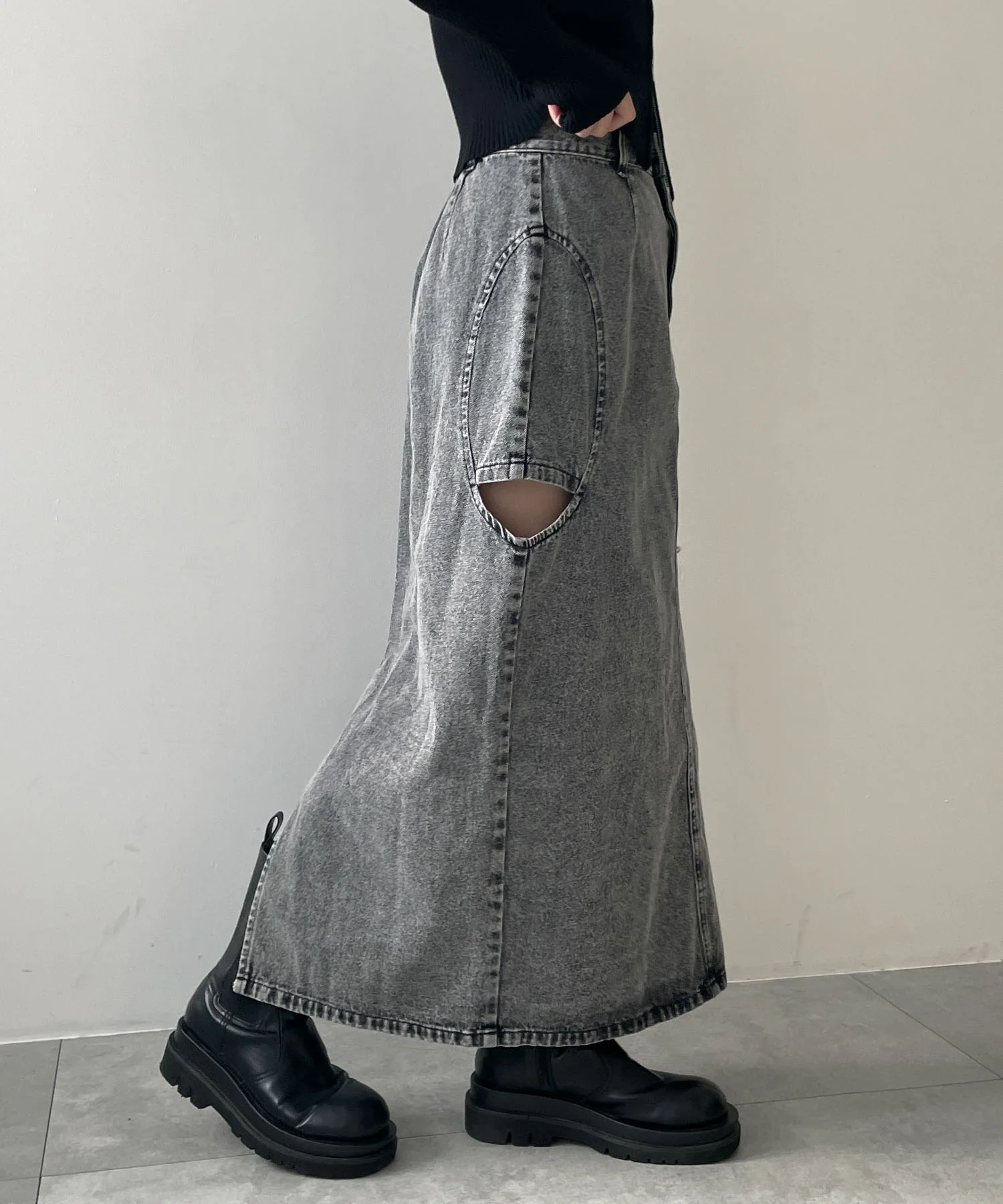 サークルカットレイヤードデニムロングスカート - Image 10