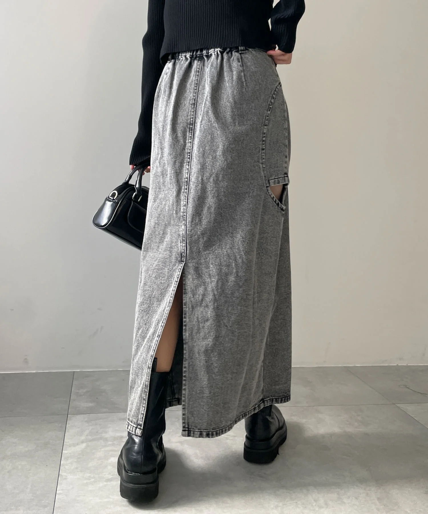 サークルカットレイヤードデニムロングスカート - Image 11