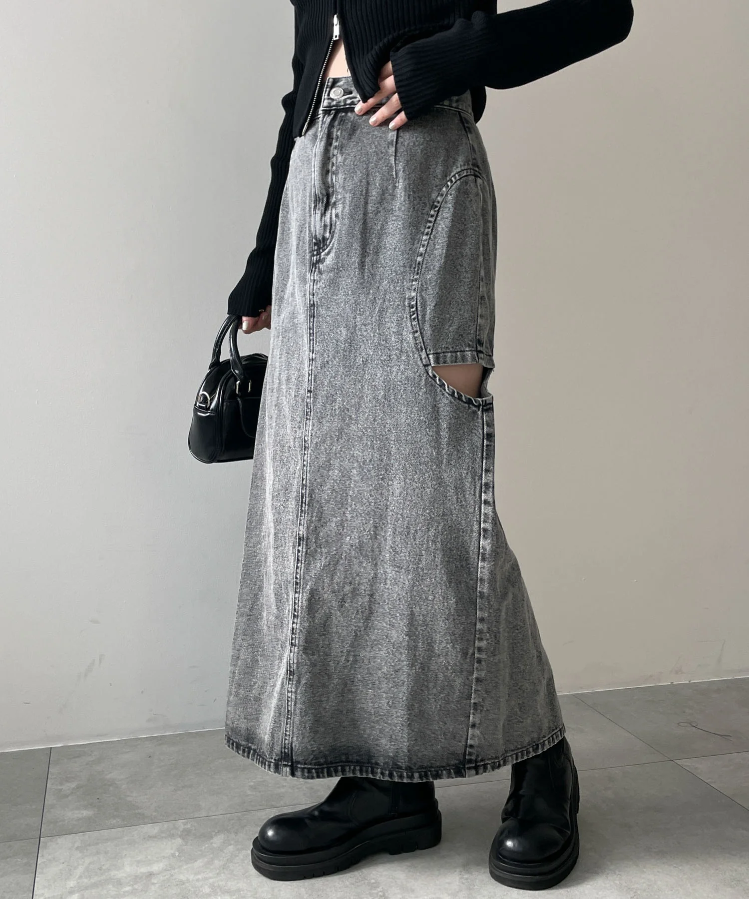 サークルカットレイヤードデニムロングスカート - Image 2