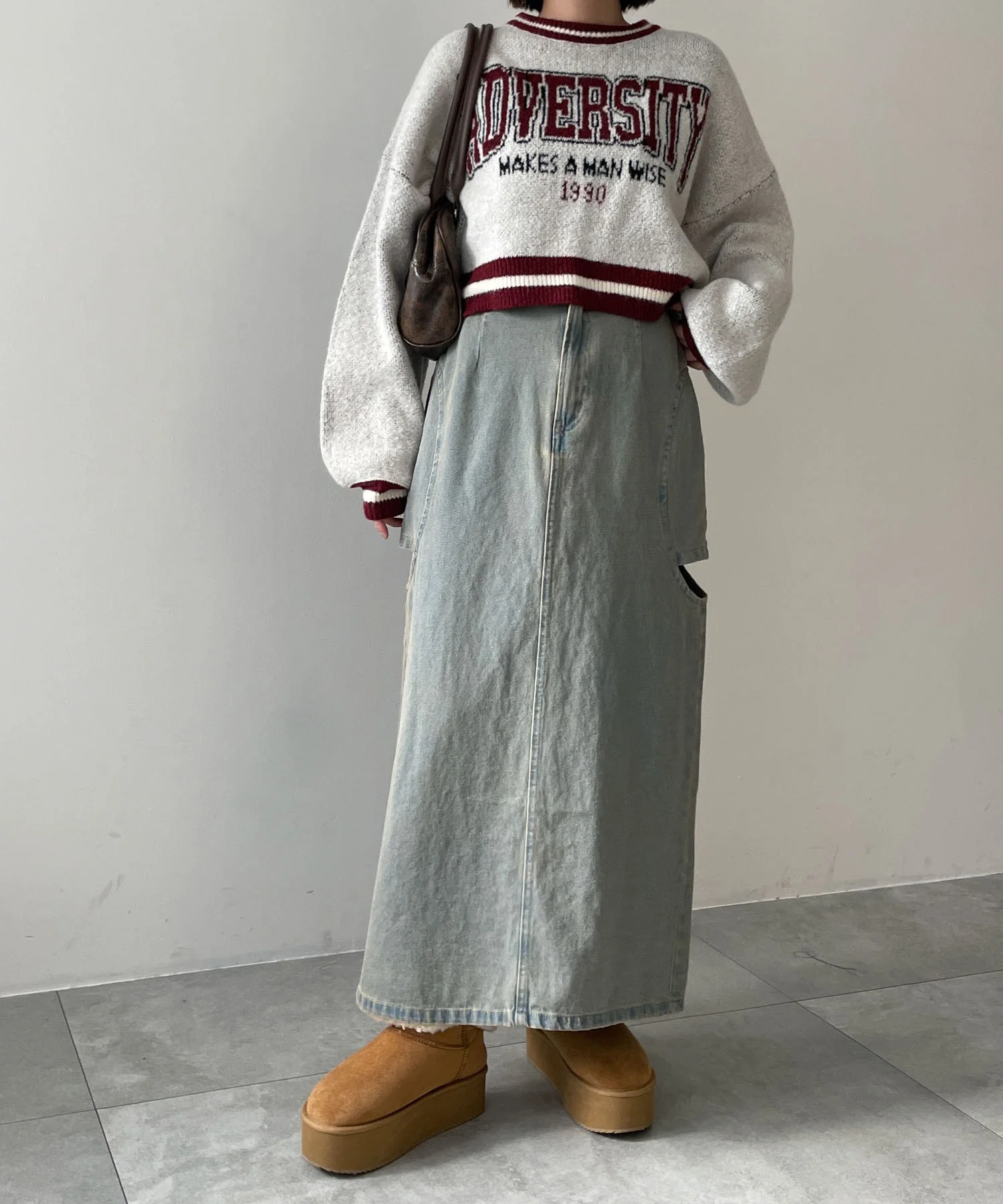 サークルカットレイヤードデニムロングスカート - Image 3