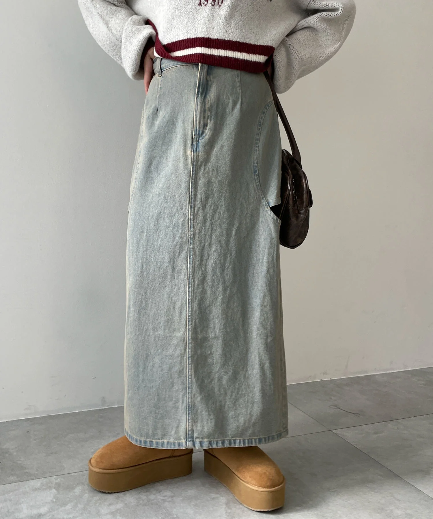サークルカットレイヤードデニムロングスカート - Image 5