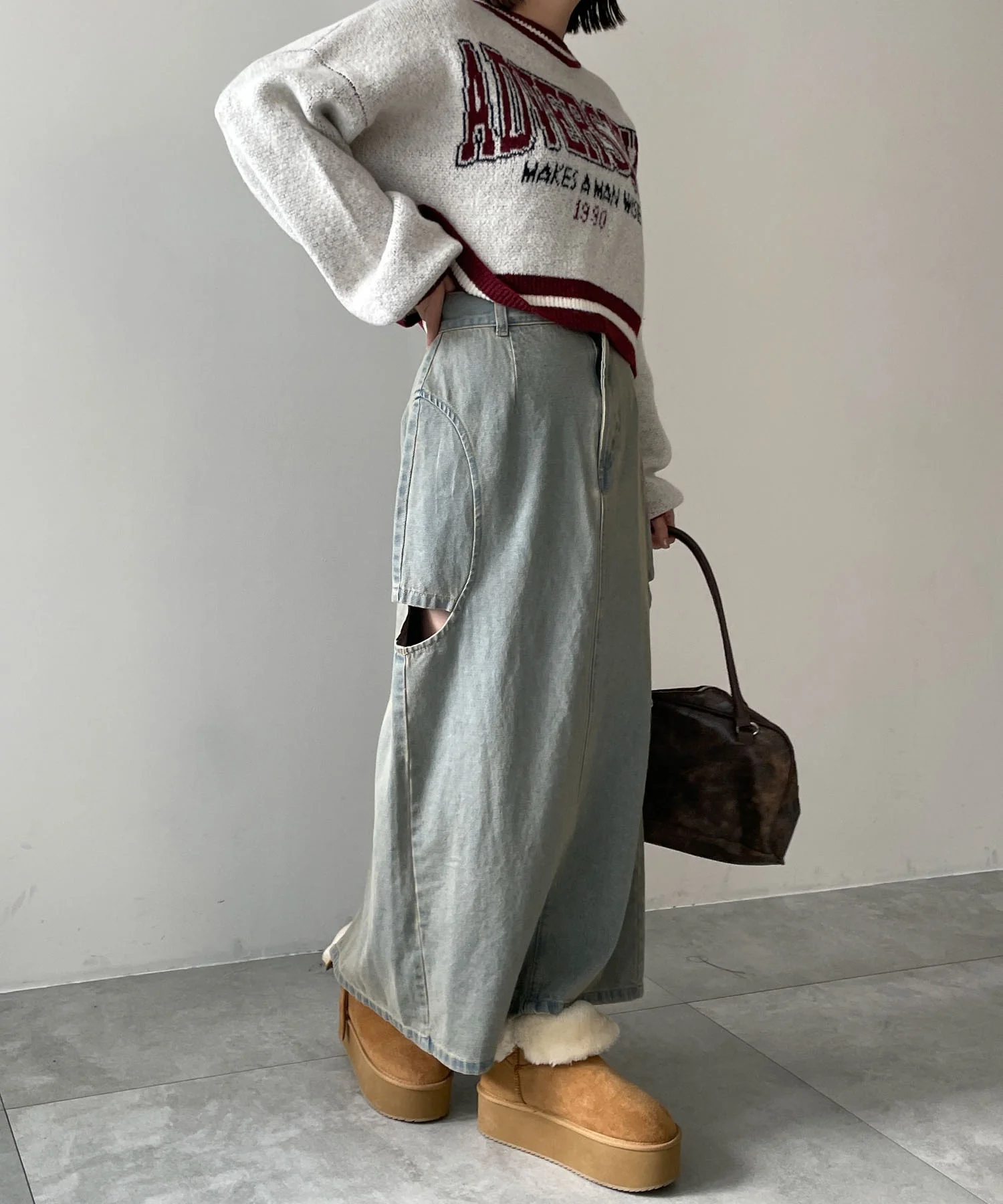 サークルカットレイヤードデニムロングスカート - Image 8