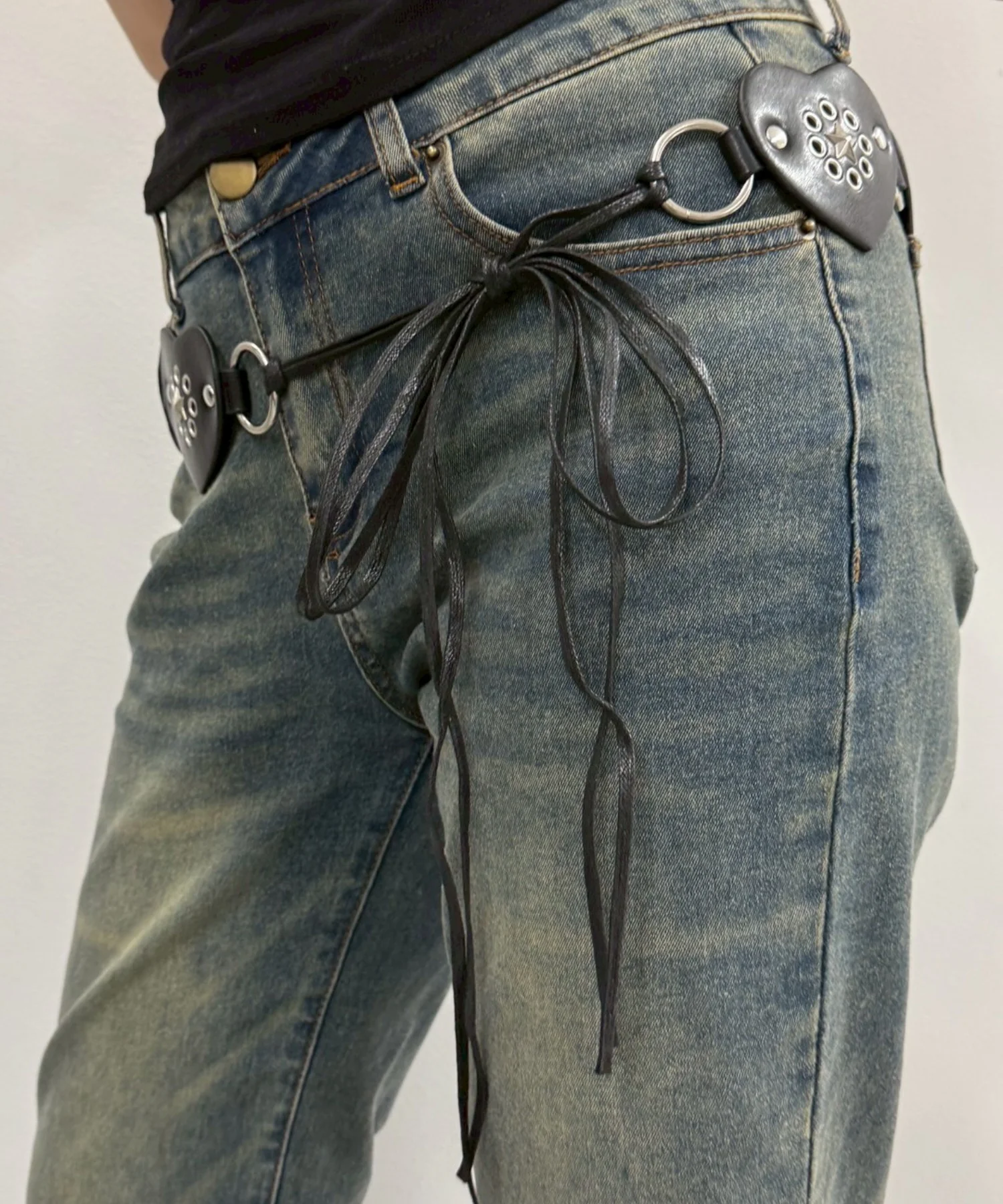Lハートデザインスタッズリボンベルト - Image 4
