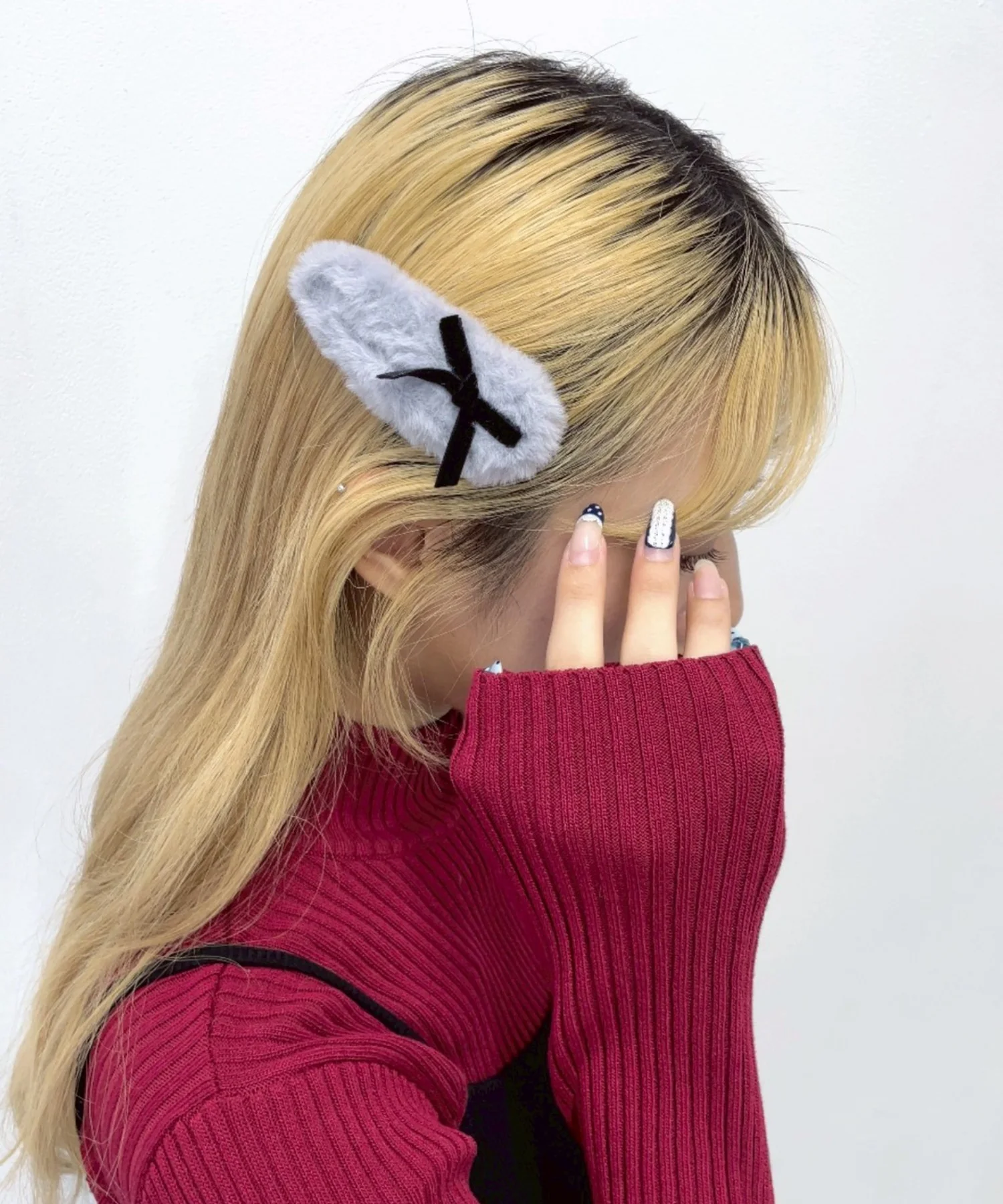 Lベロアリボン付ファーヘアピン - Image 3