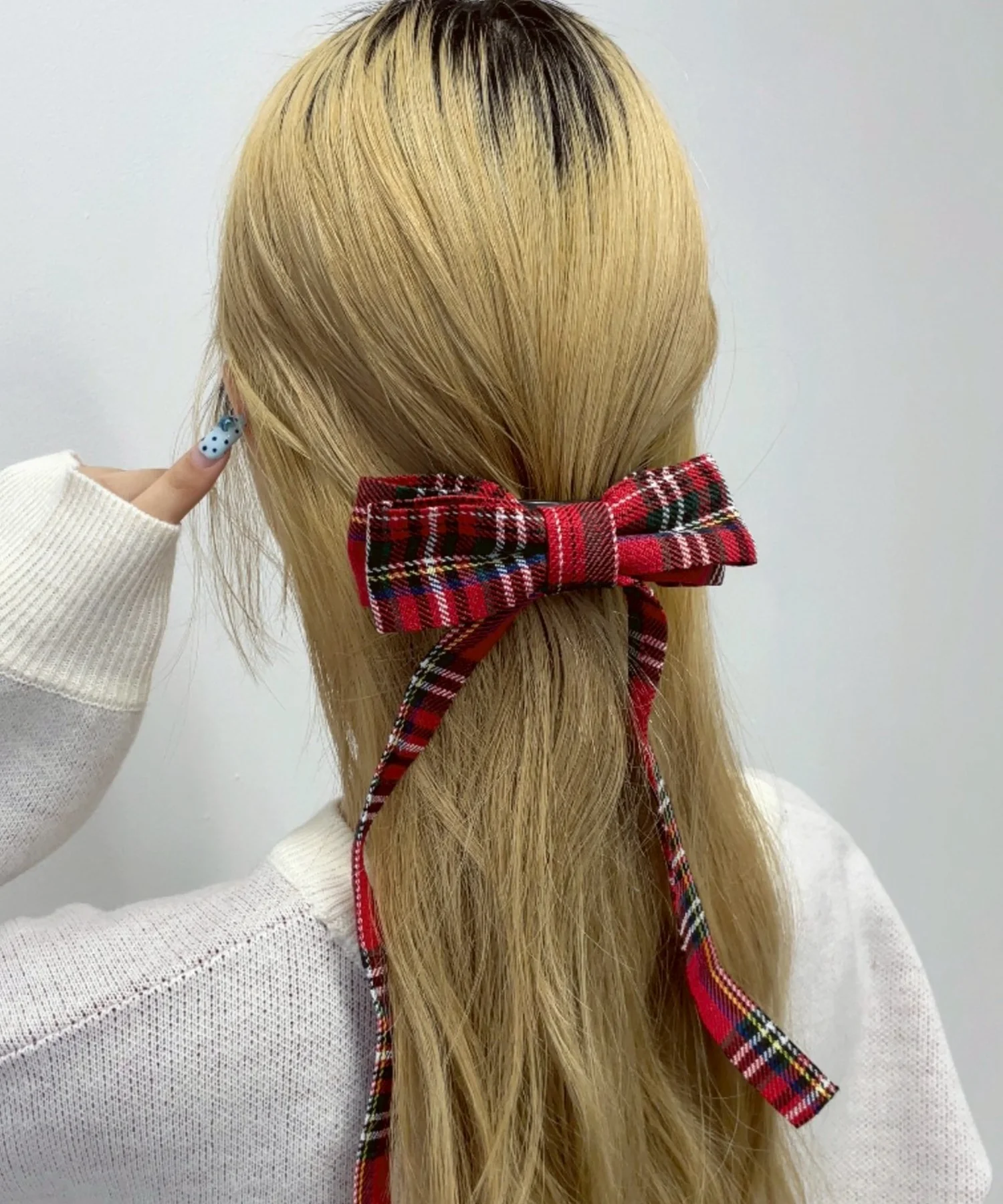 Lチェックロングリボンバンス - Image 4