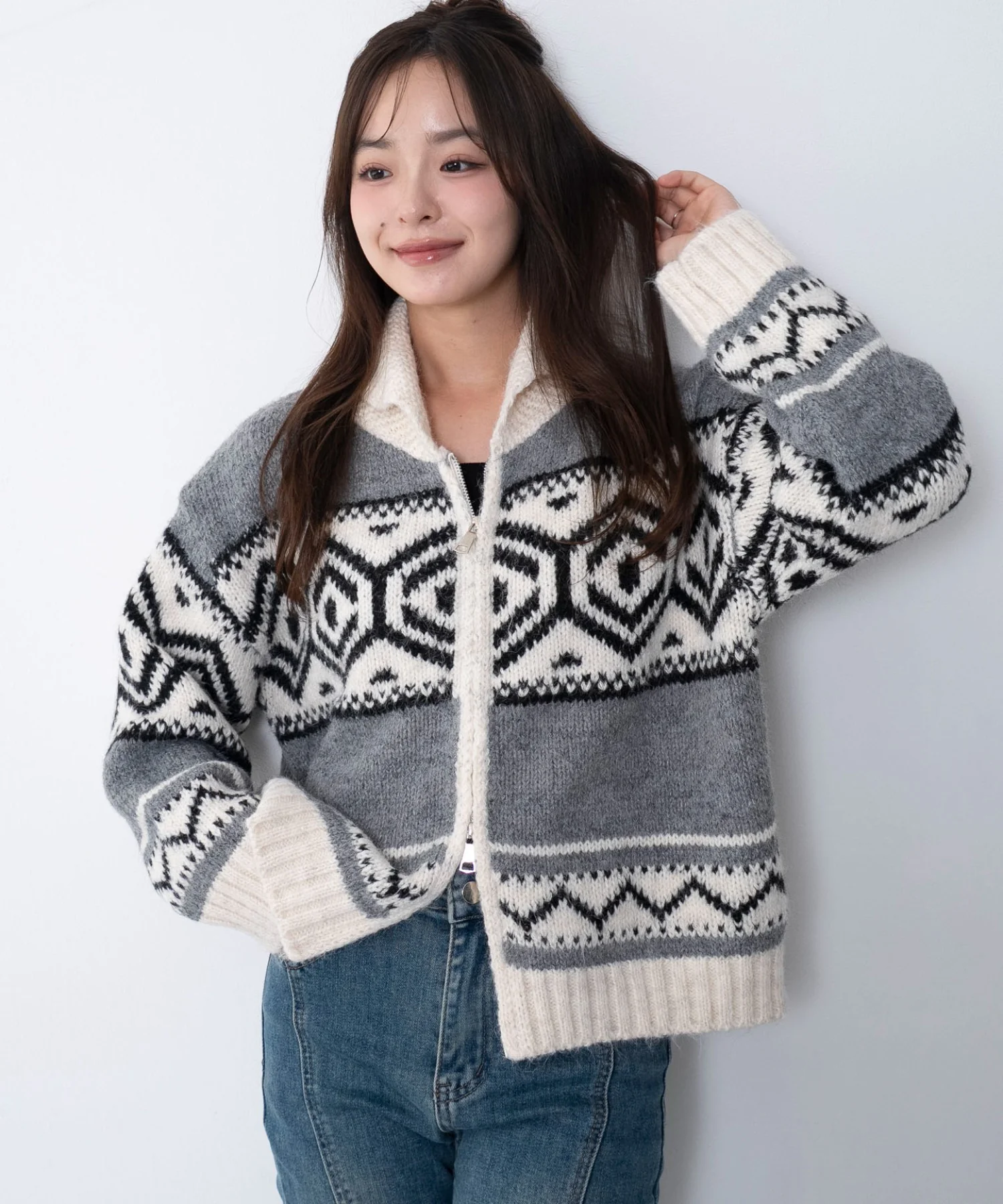 トライバル柄カウチンジップニット - Image 9
