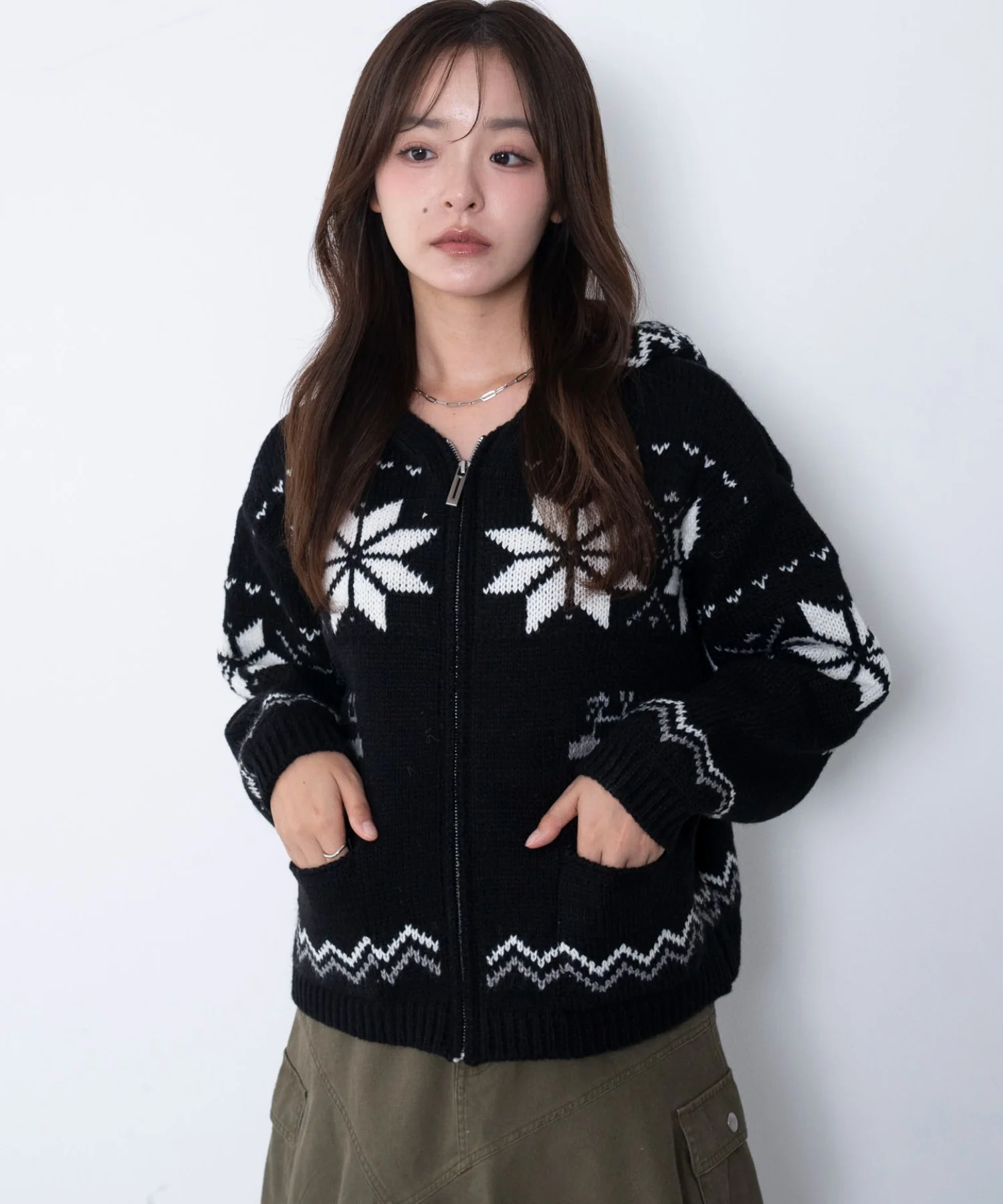 雪柄ZIPフードカーディガン - Image 13