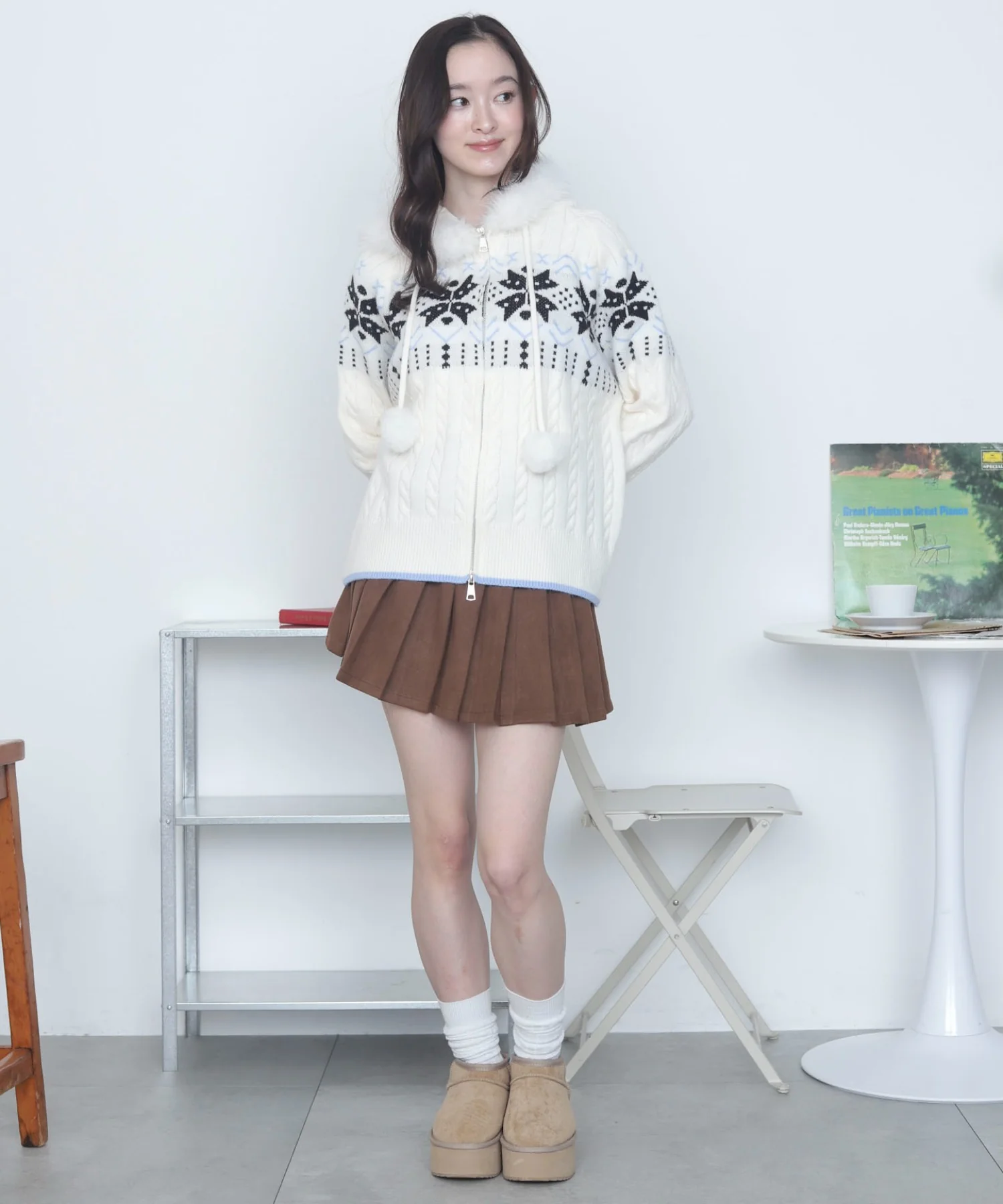 Fファーフードノルディックニットパーカー - Image 15