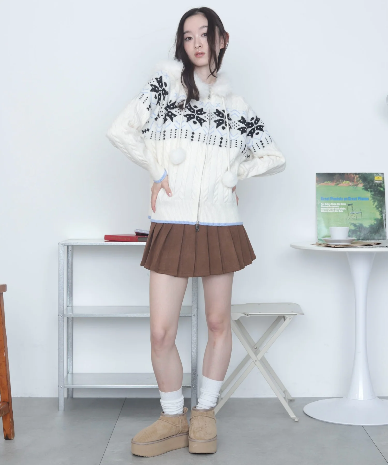 Fファーフードノルディックニットパーカー - Image 16