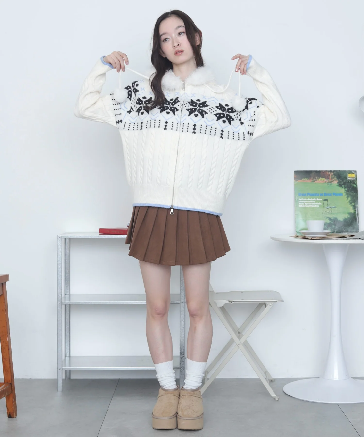 Fファーフードノルディックニットパーカー - Image 2