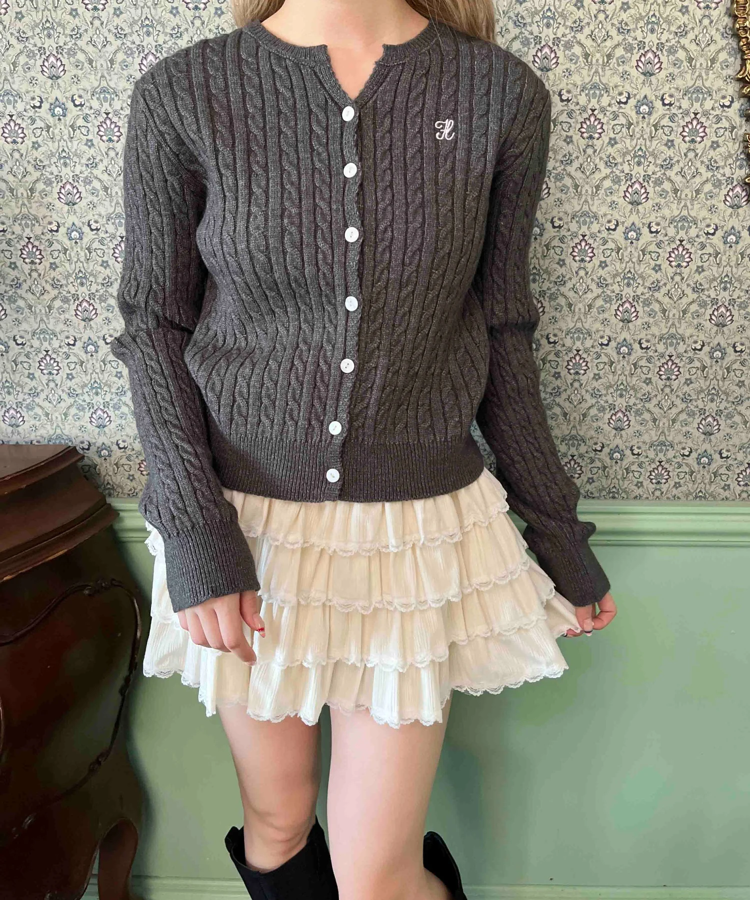 ワンポイントケーブルカーディガン - Image 10