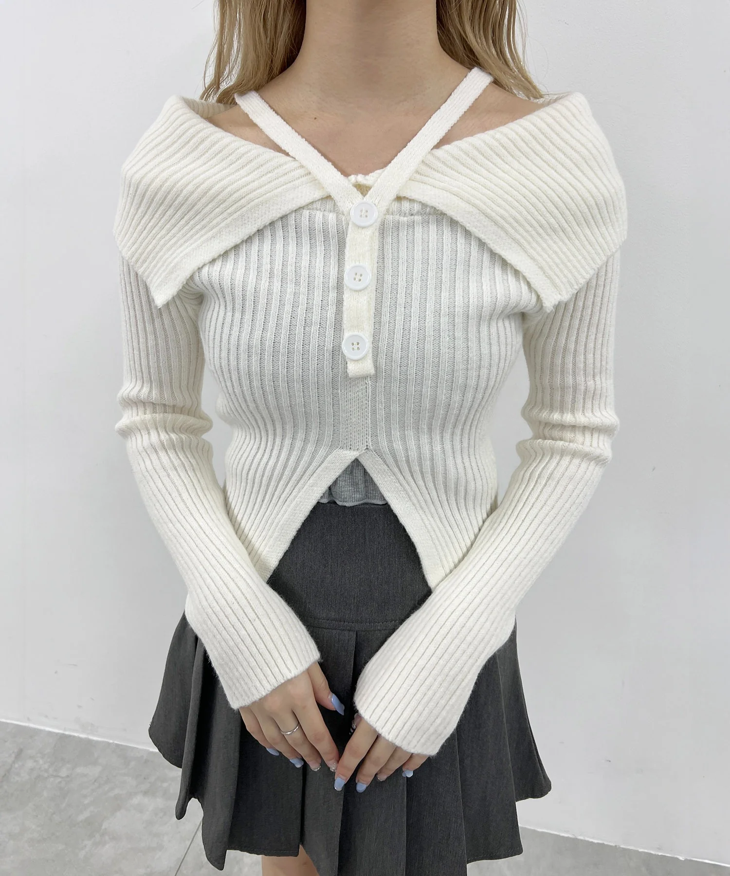 ストラップデザインオフショルニット - Image 2
