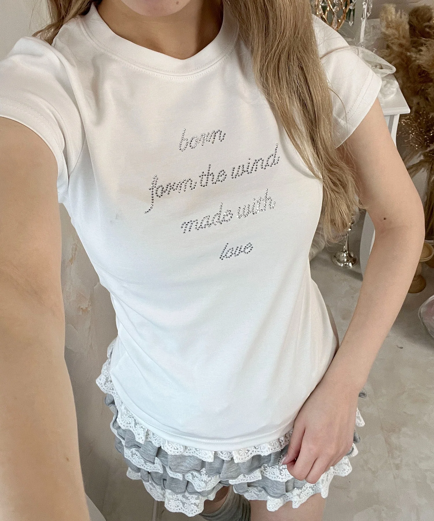 ラインストーンメッセージTシャツ - Image 3