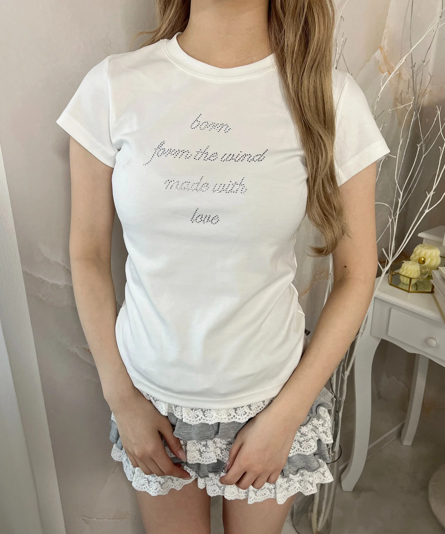 ラインストーンメッセージTシャツ - Image 4