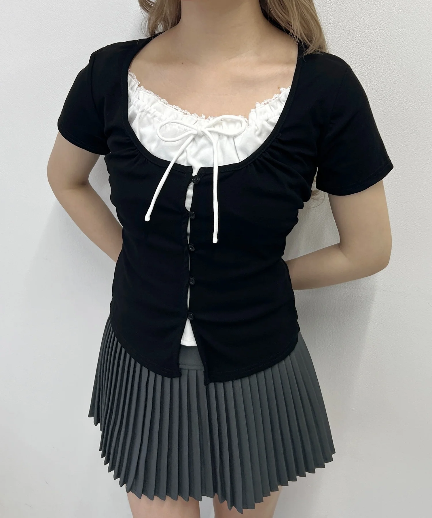 フェイクカーデレイヤードトップス - Image 2