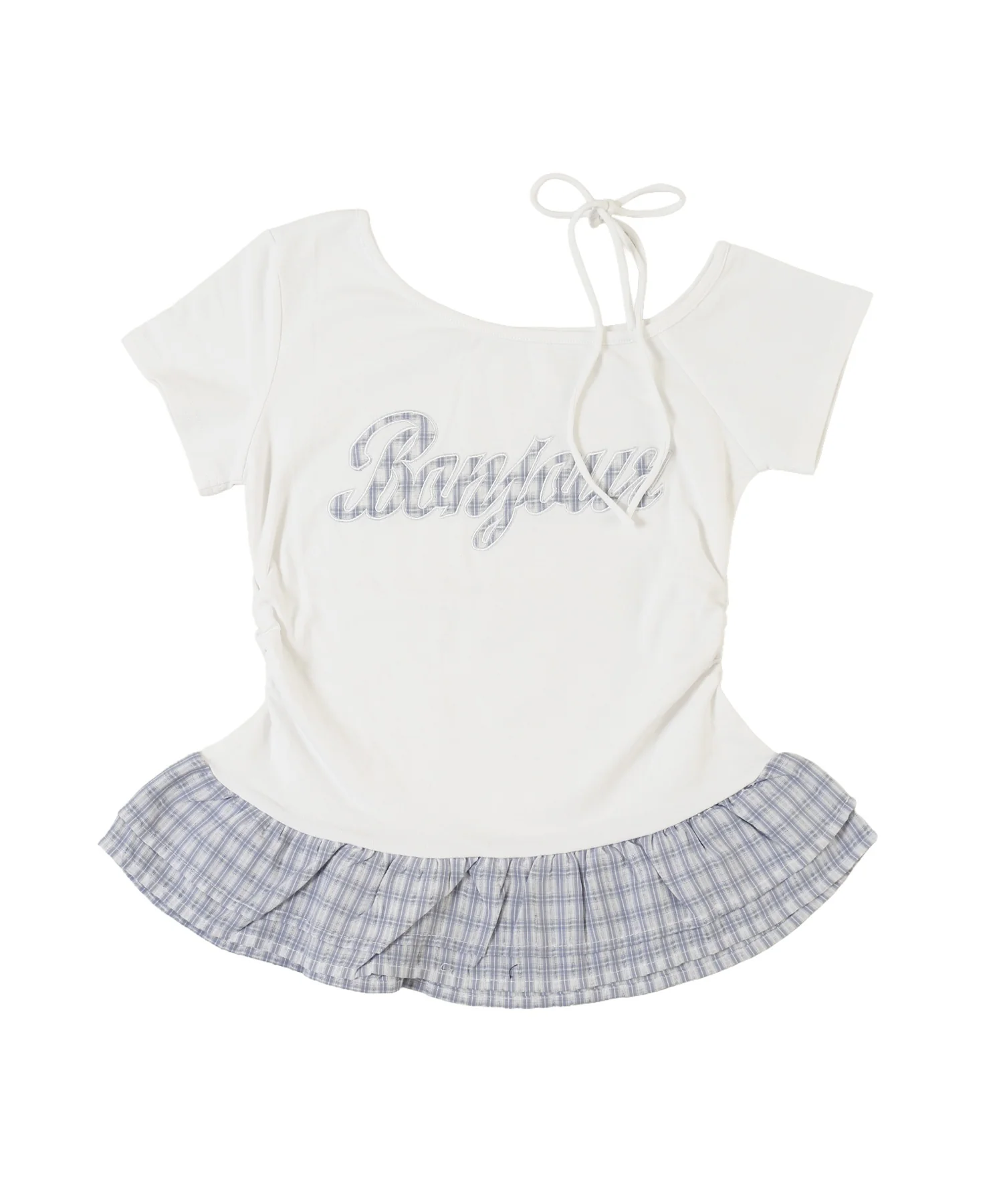 チェックパッチオフショルフリルTシャツ - Image 12