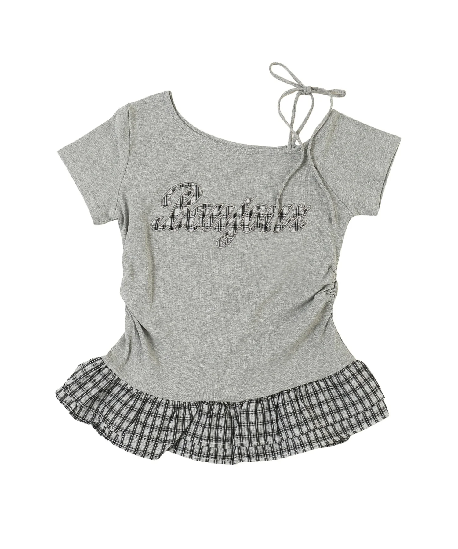 チェックパッチオフショルフリルTシャツ - Image 13