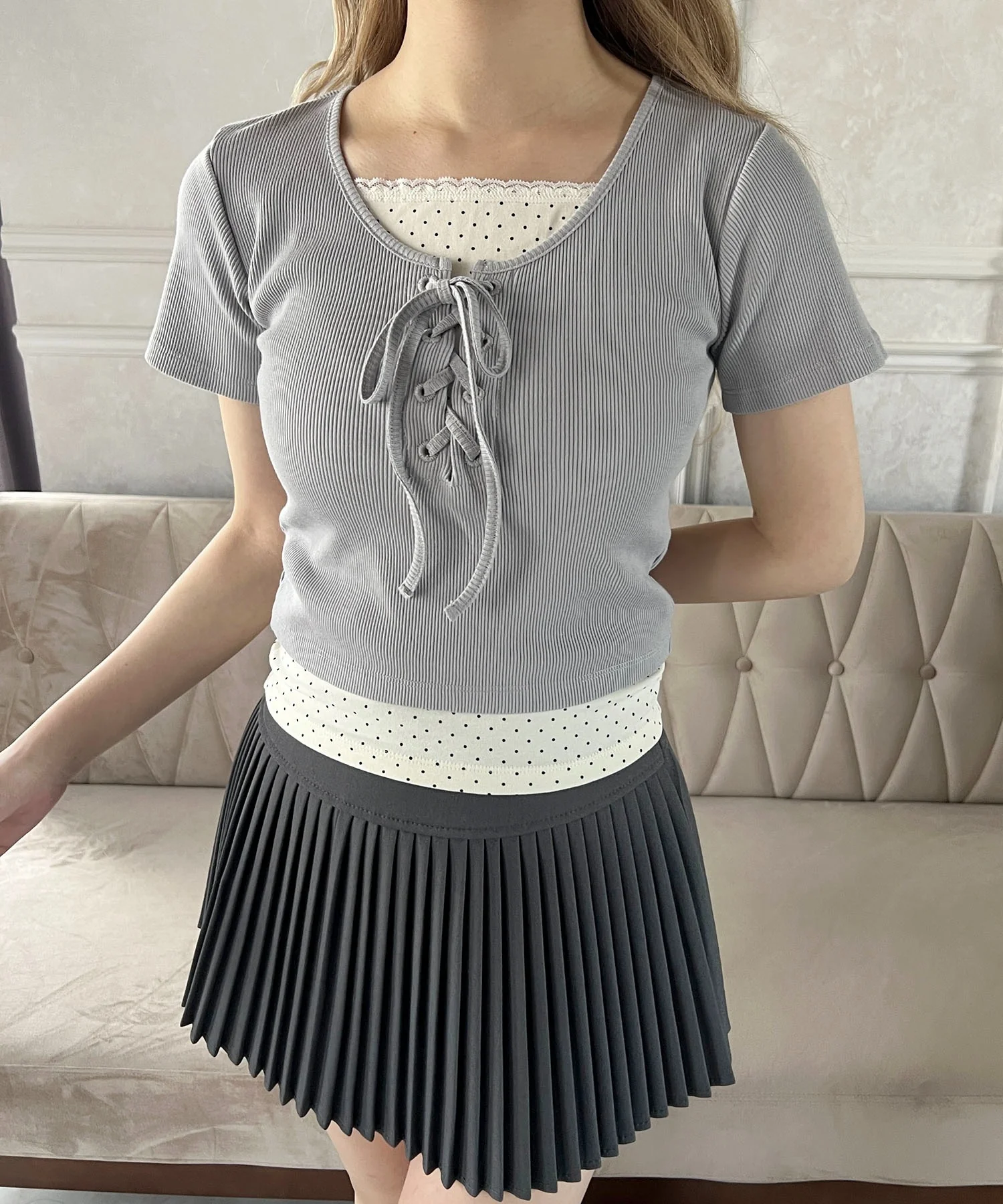 アソートレイヤードレースアップTシャツ - Image 8
