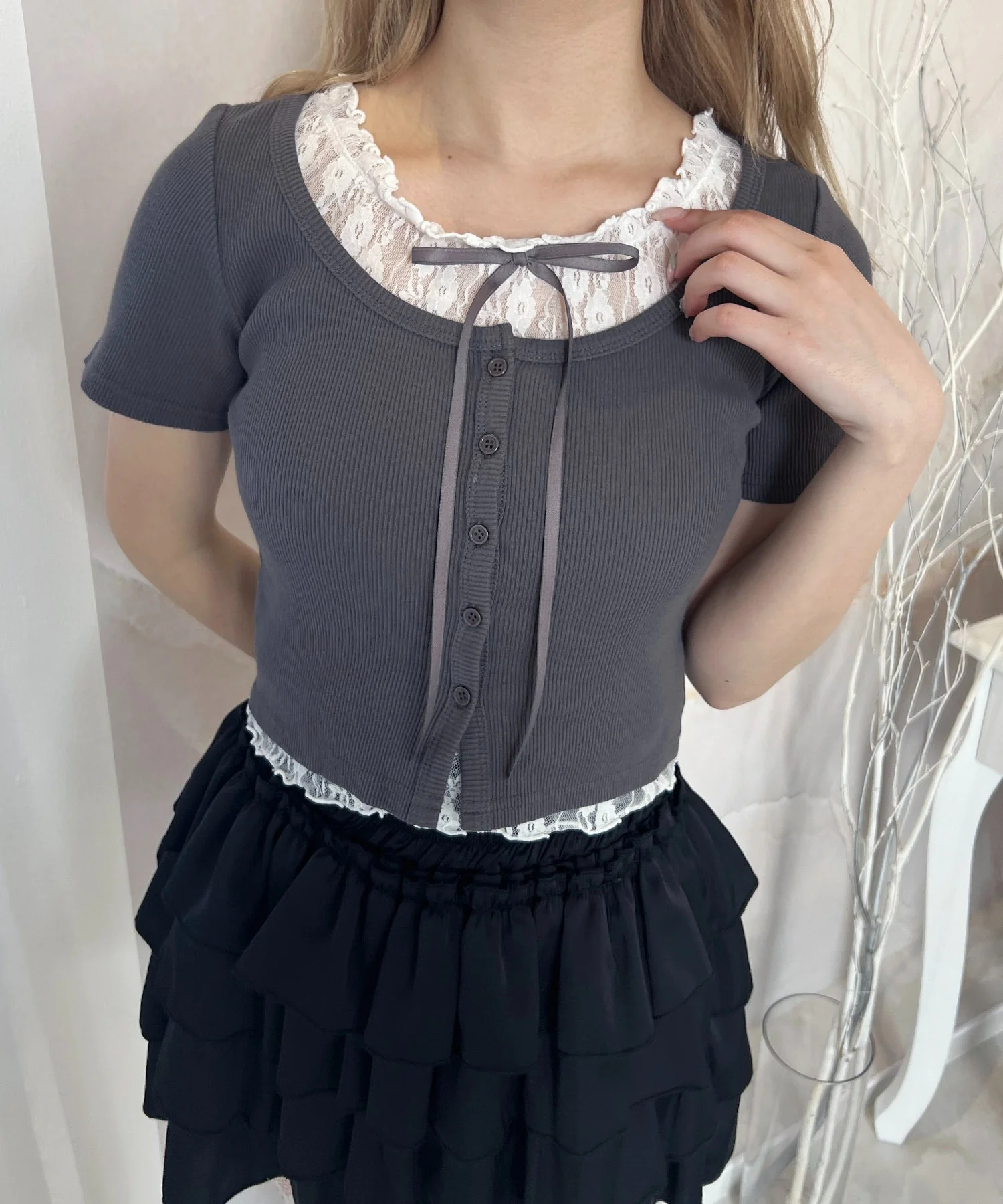 レースレイヤードSSトップス - Image 10