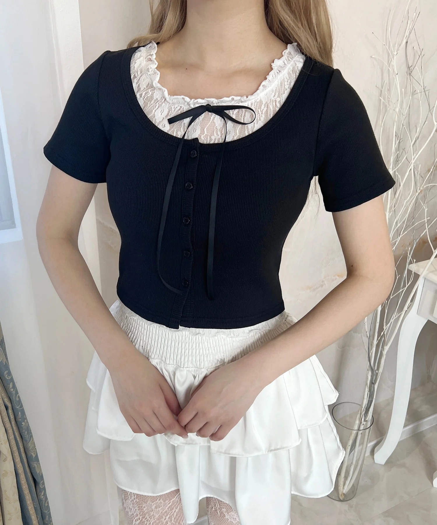 レースレイヤードSSトップス - Image 3