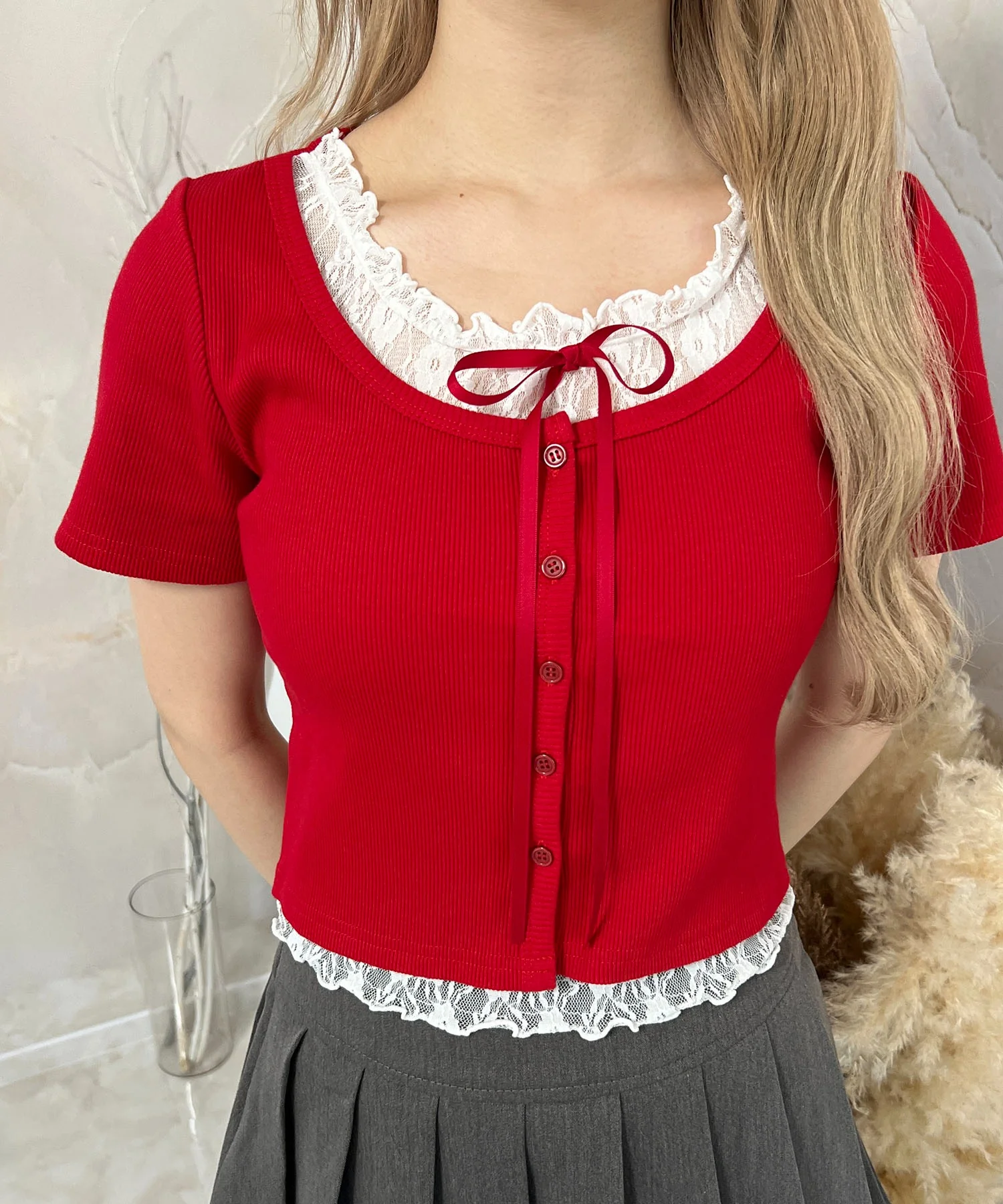 レースレイヤードSSトップス - Image 4