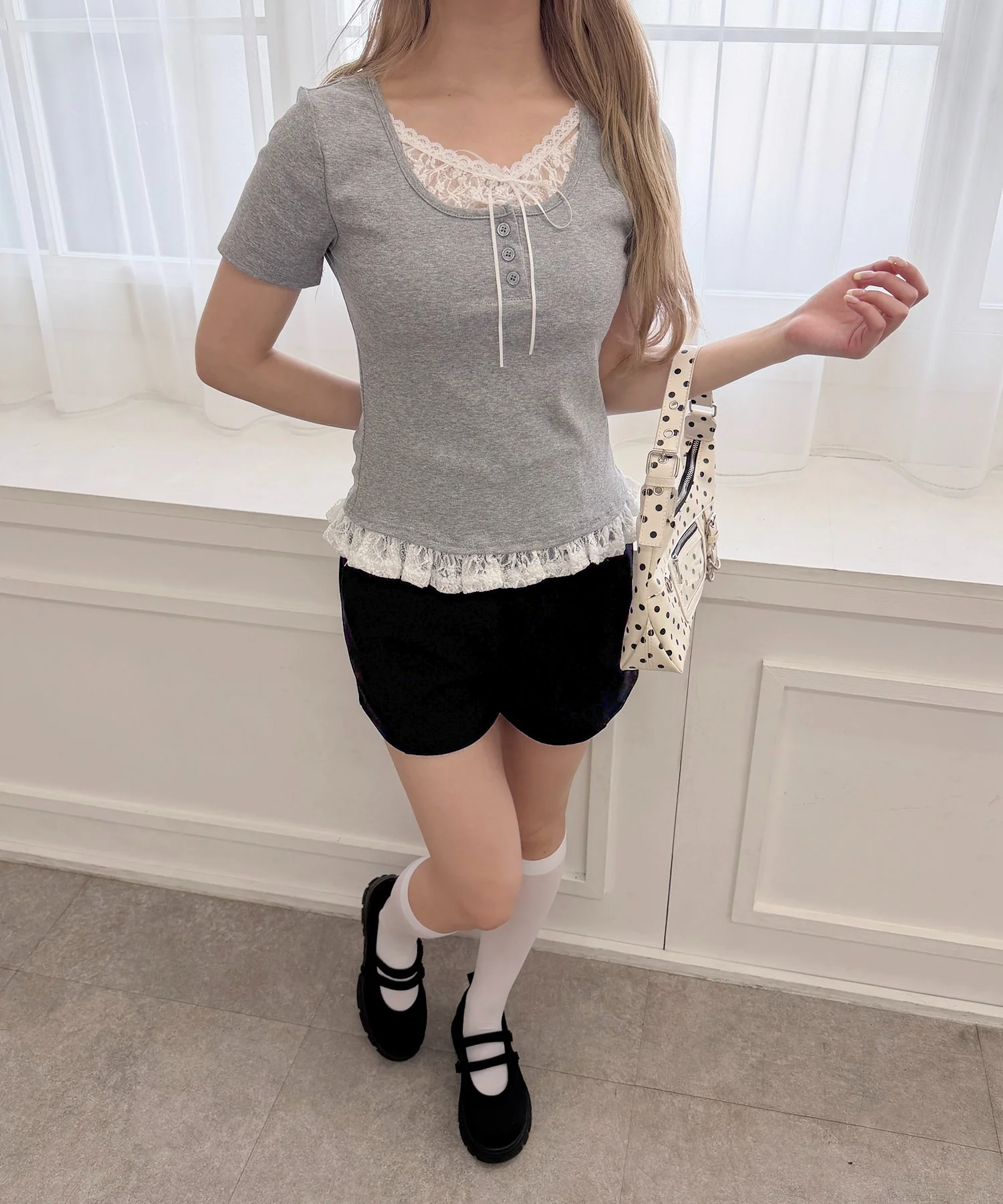 ヘンリーレースレイヤード半袖トップス - Image 18