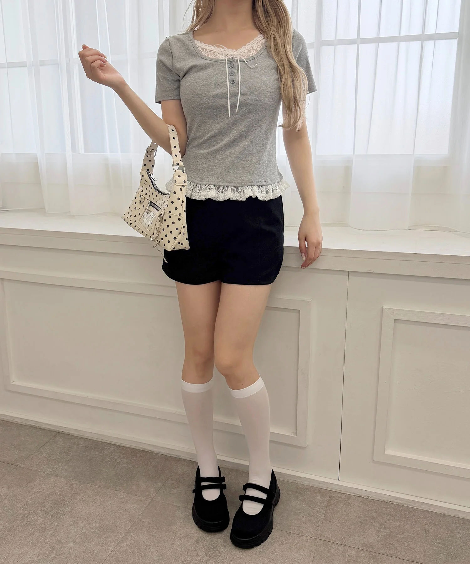ヘンリーレースレイヤード半袖トップス - Image 19