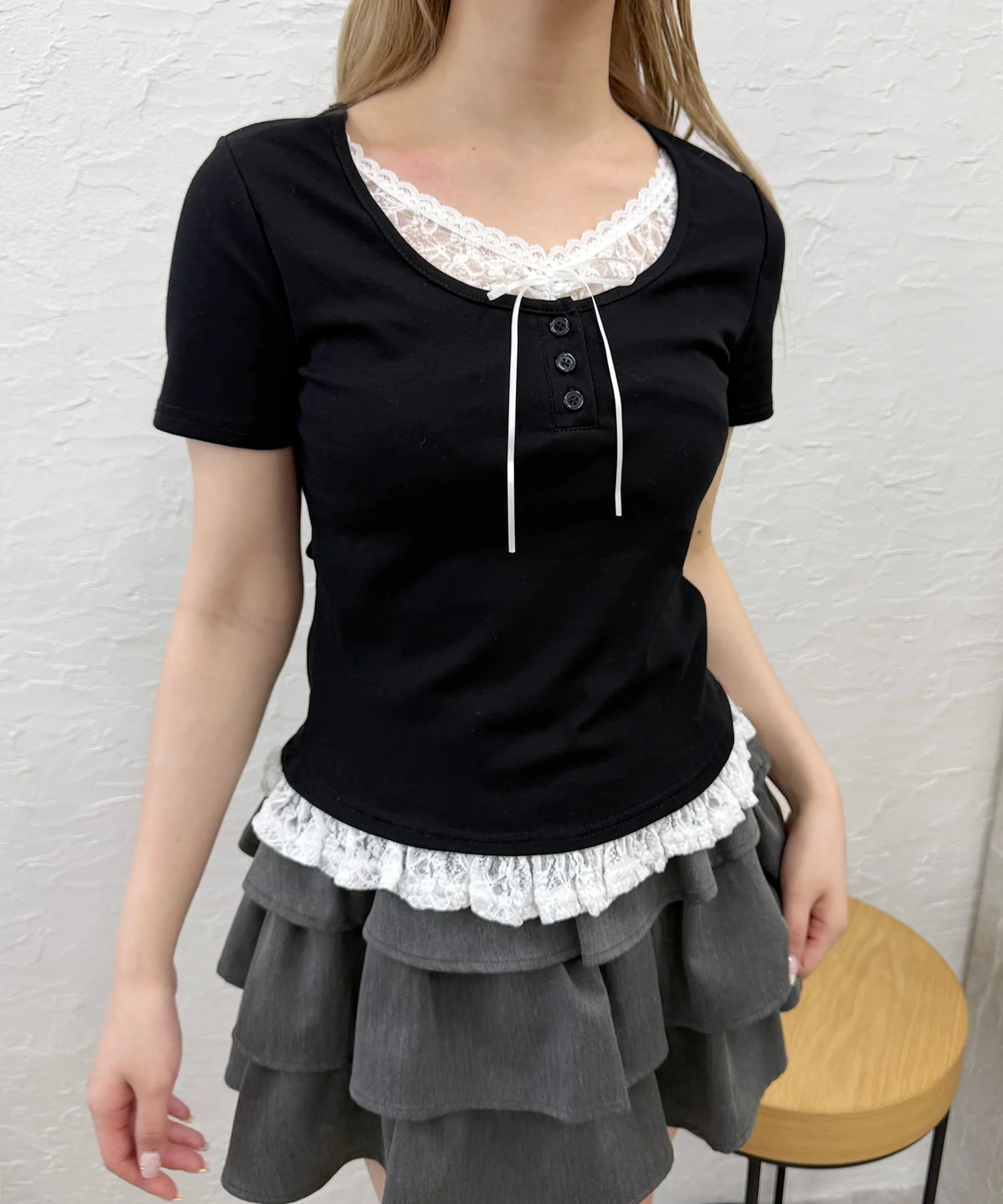 ヘンリーレースレイヤード半袖トップス - Image 20