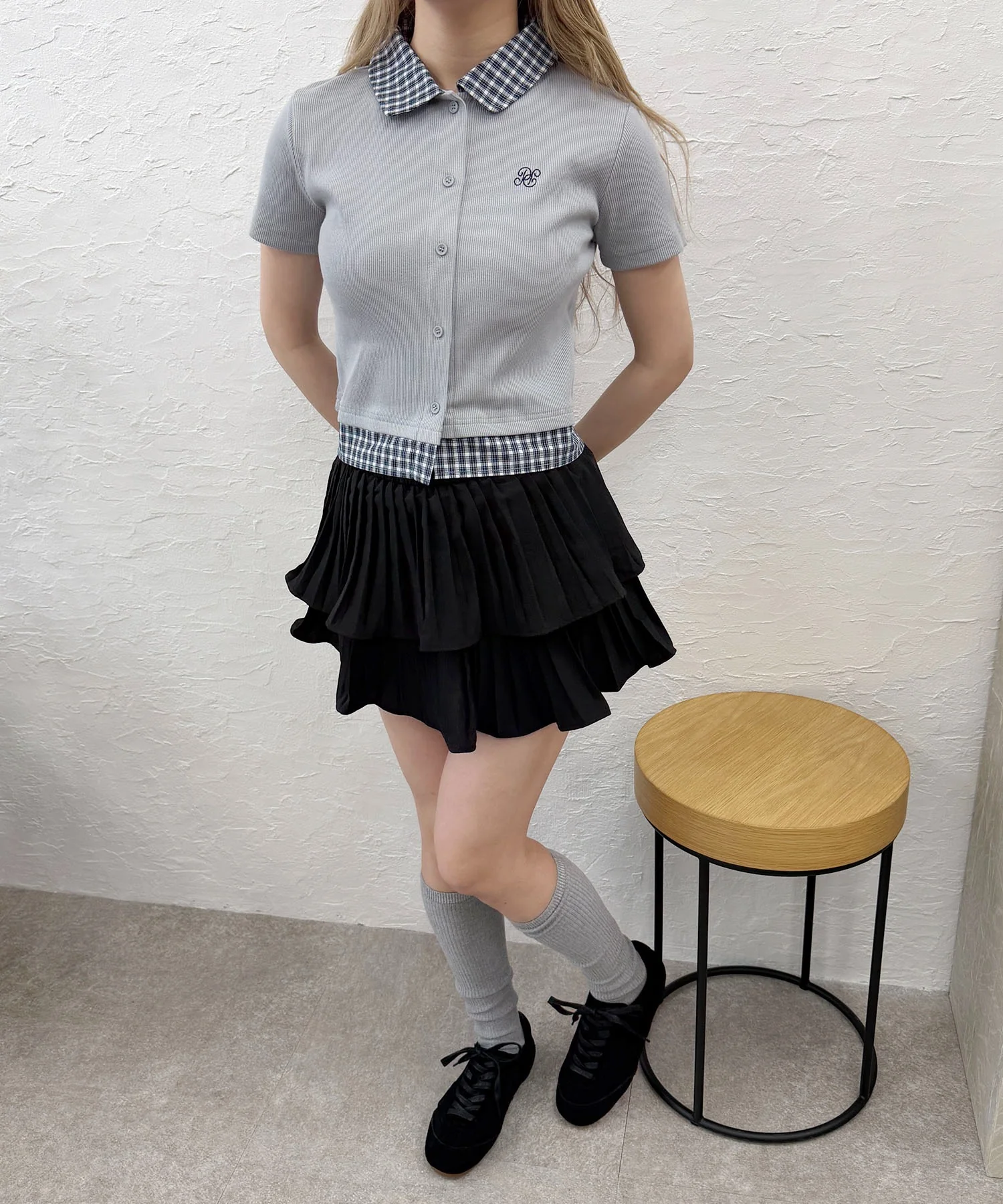 チェックドッキング半袖カーデ - Image 10