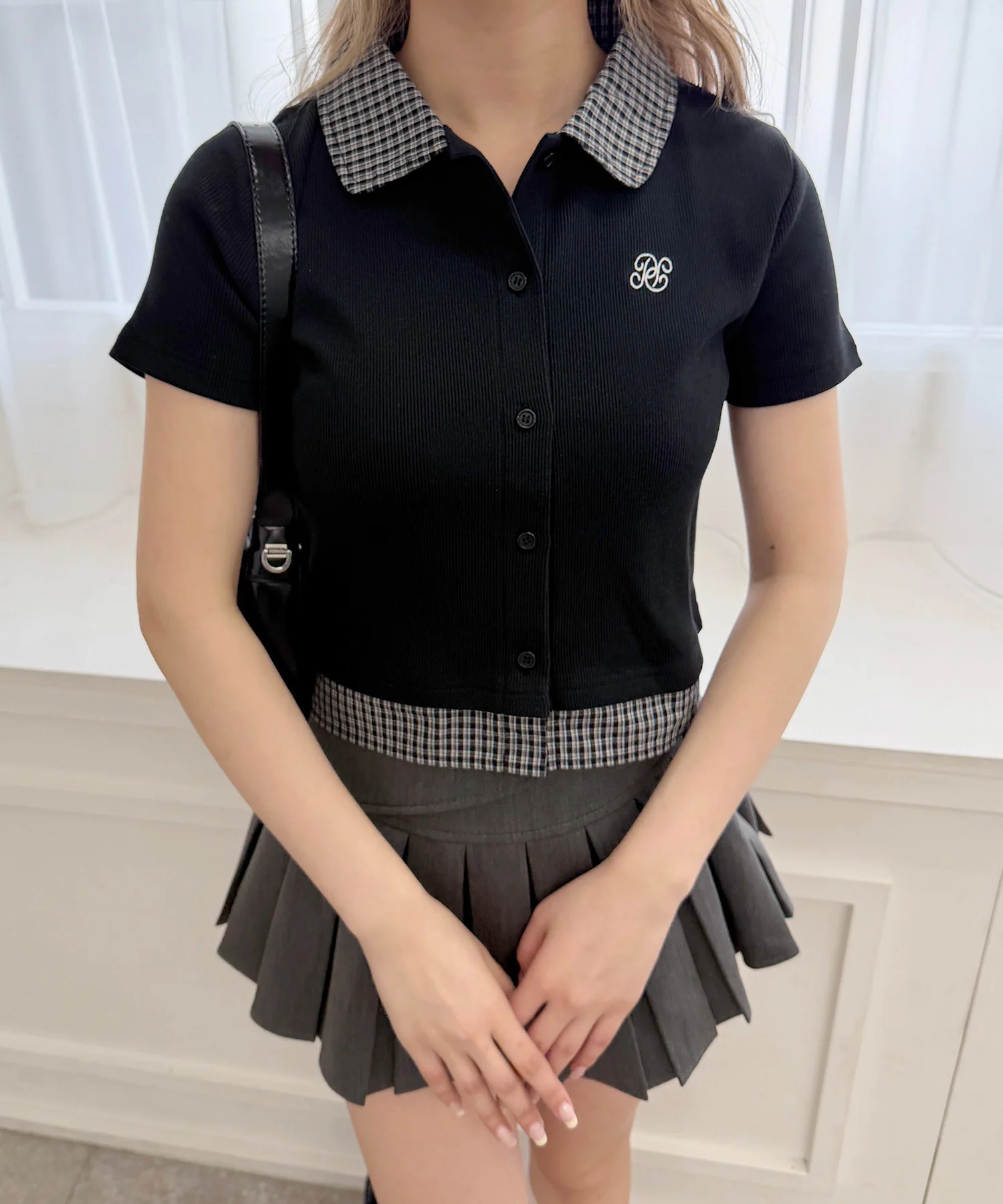 チェックドッキング半袖カーデ - Image 12