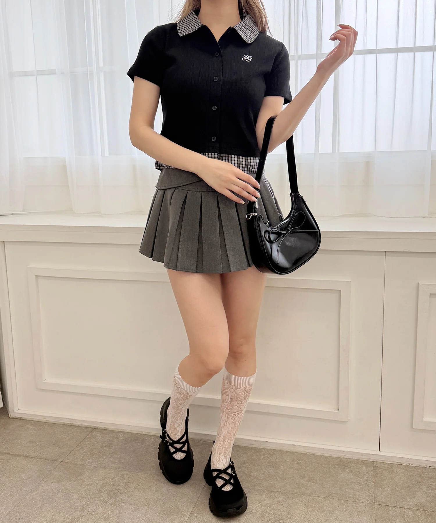 チェックドッキング半袖カーデ - Image 16
