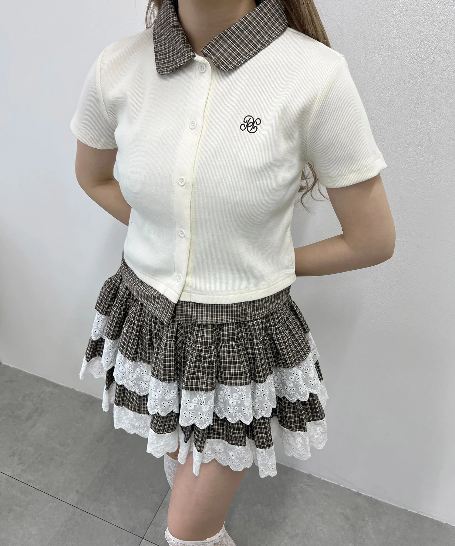 チェックドッキング半袖カーデ - Image 5