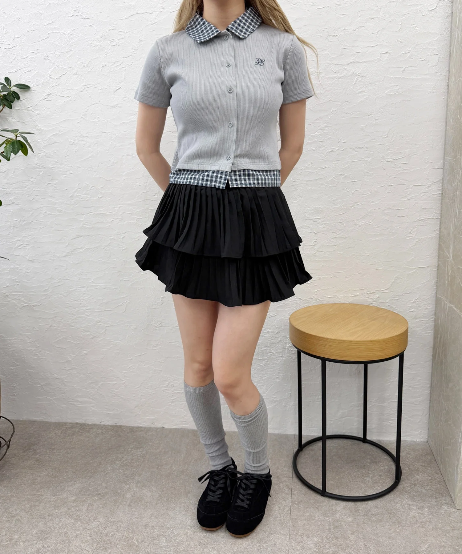 チェックドッキング半袖カーデ - Image 9