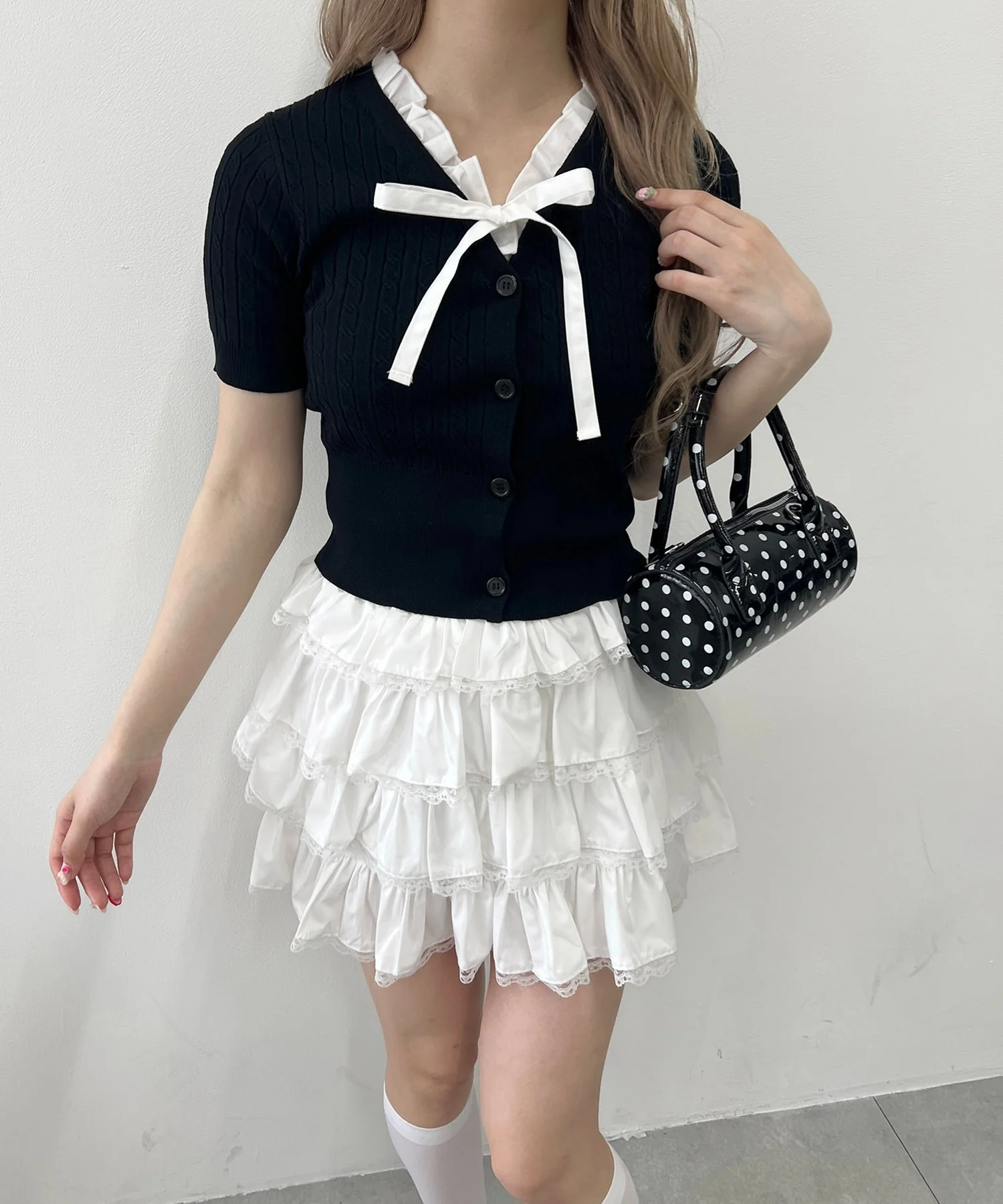 フリルネックケーブル半袖カーディガン - Image 16