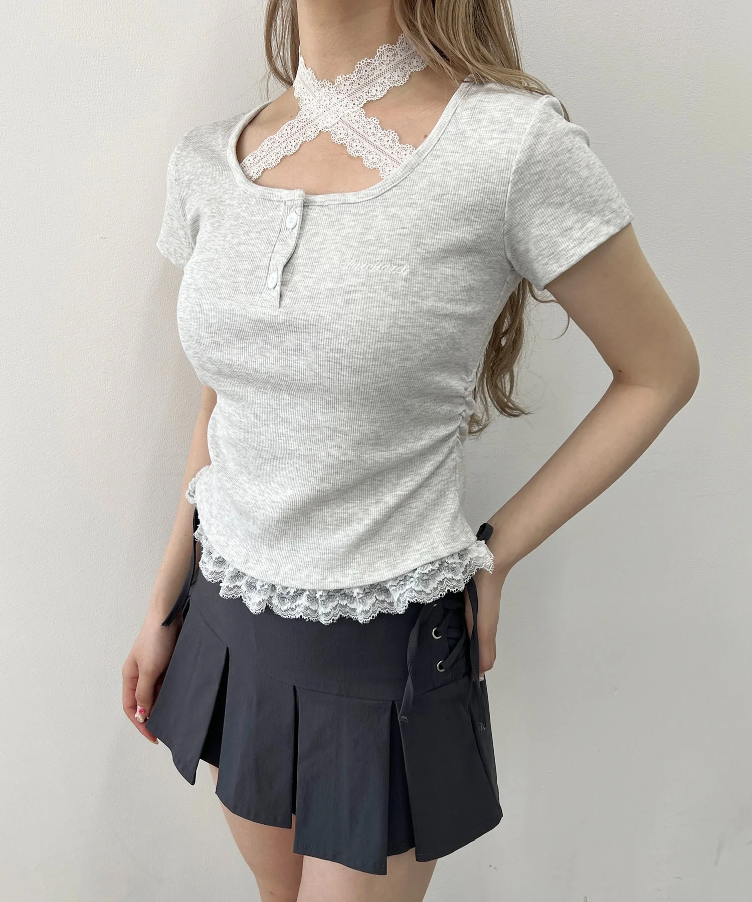 レースチョーカードッキングTシャツ - Image 4