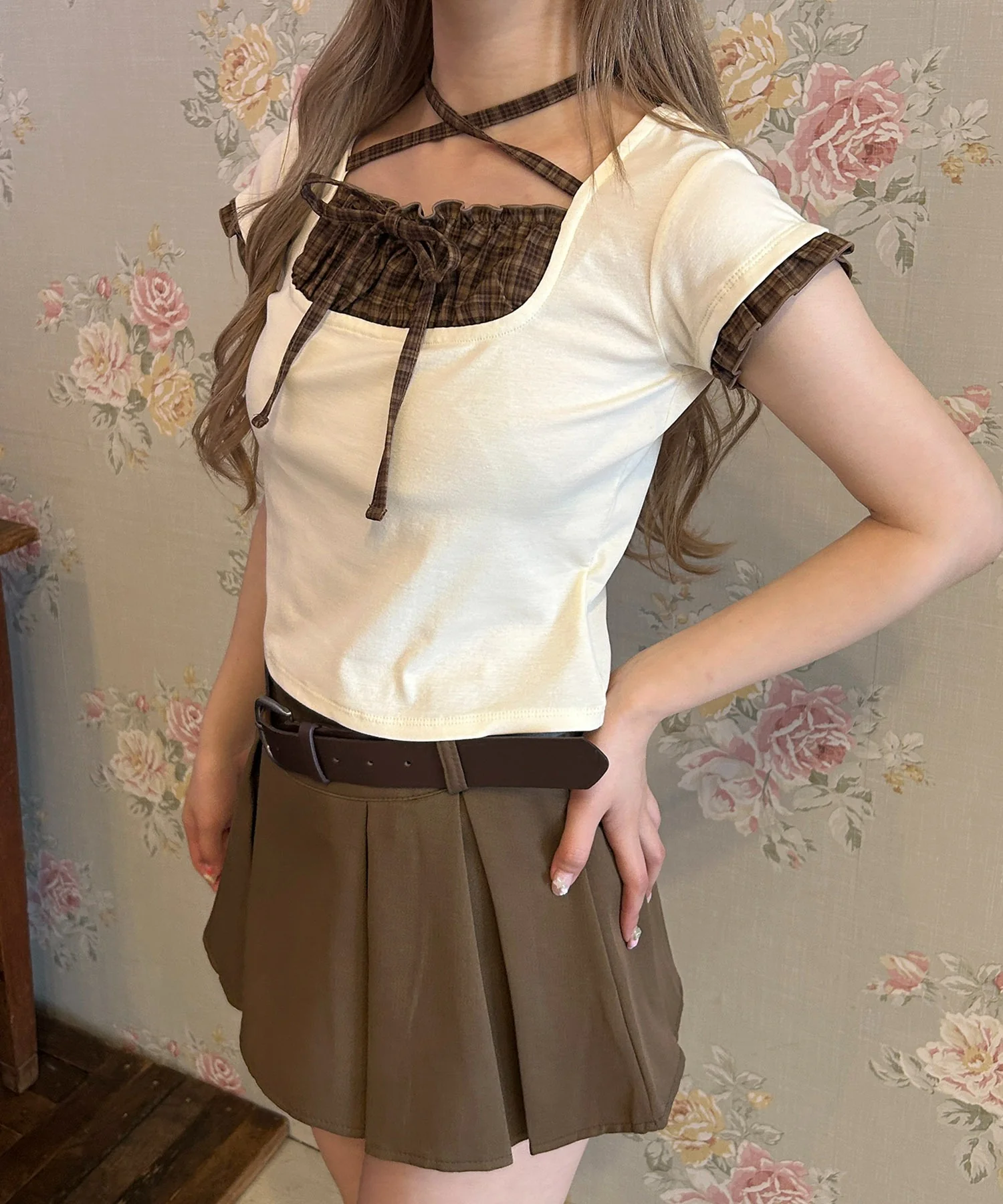 チェックレイヤードチョーカーTシャツ - Image 10