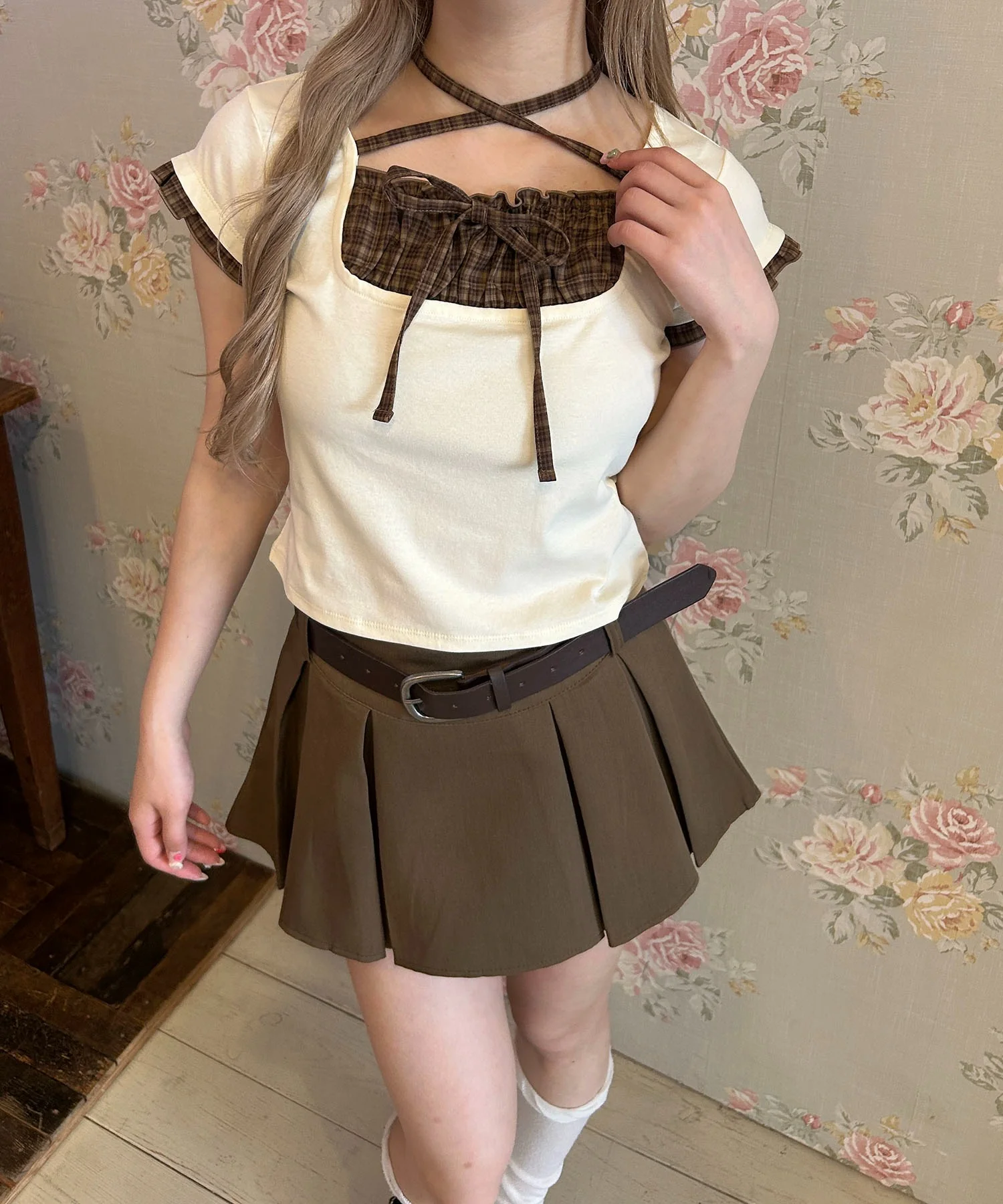 チェックレイヤードチョーカーTシャツ - Image 12