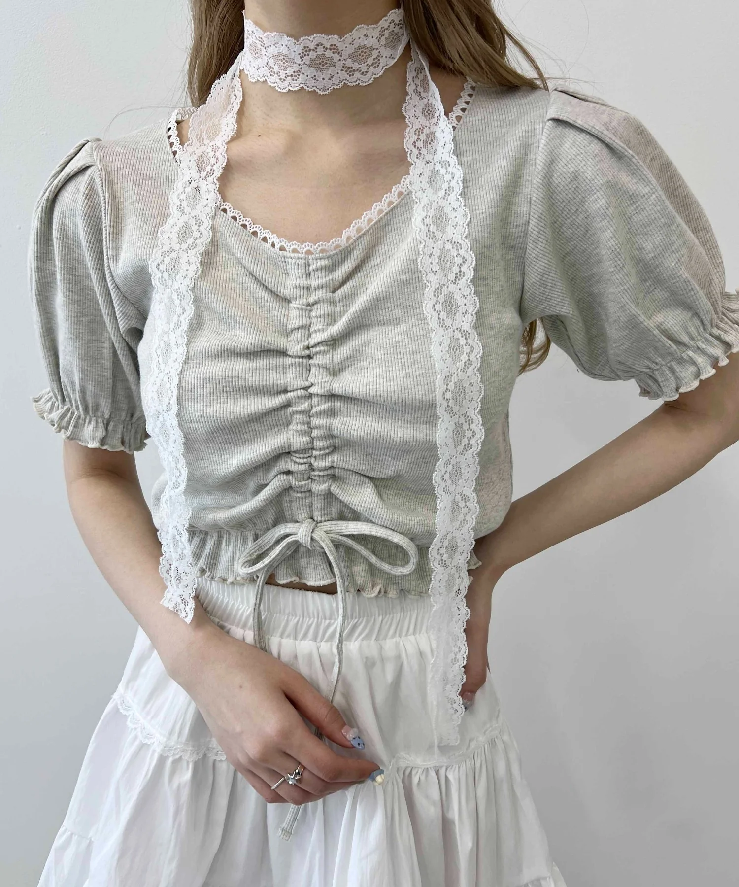 レースパイピングハンソデトップス - Image 4