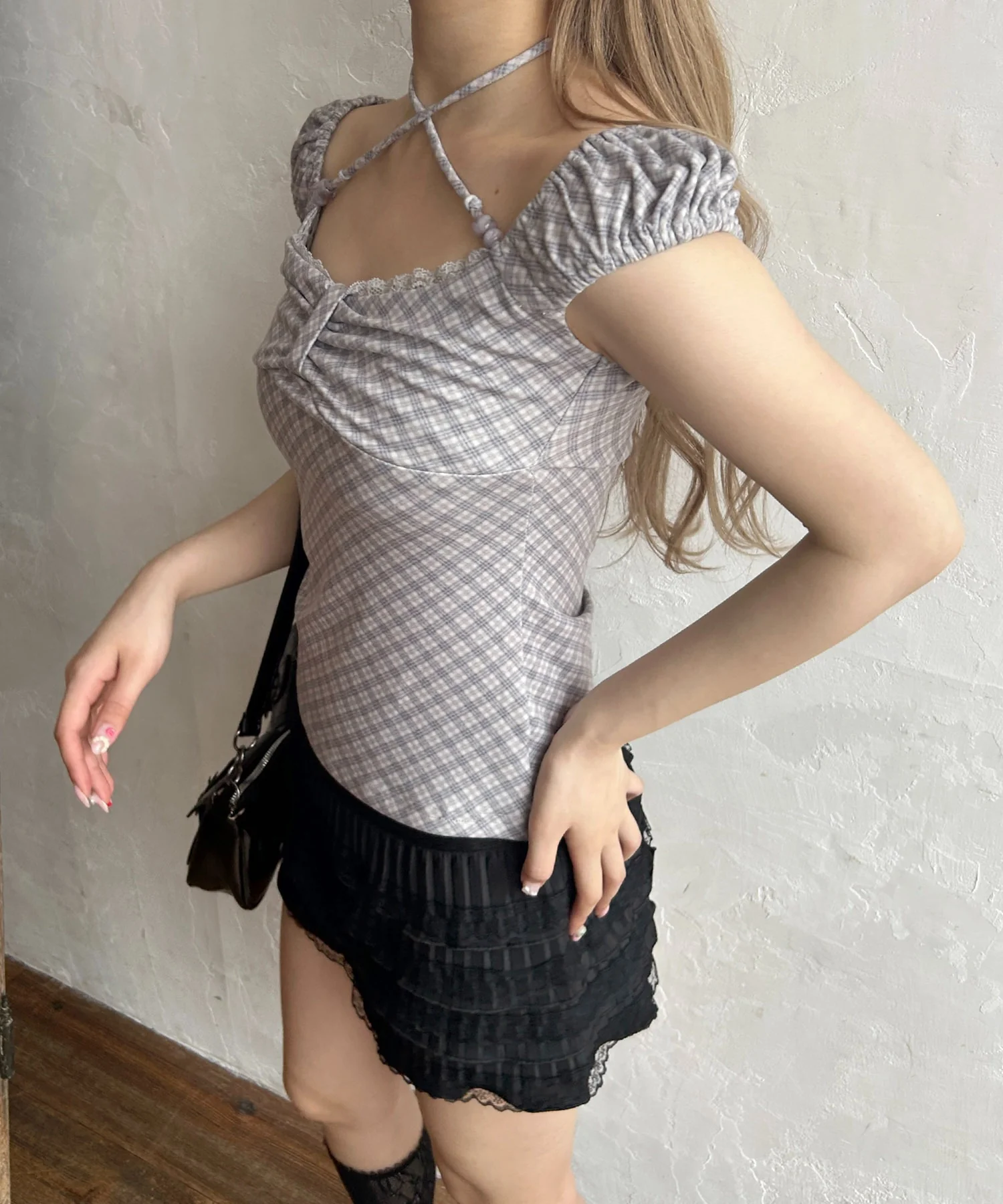 チェックフロントリボントップス - Image 5