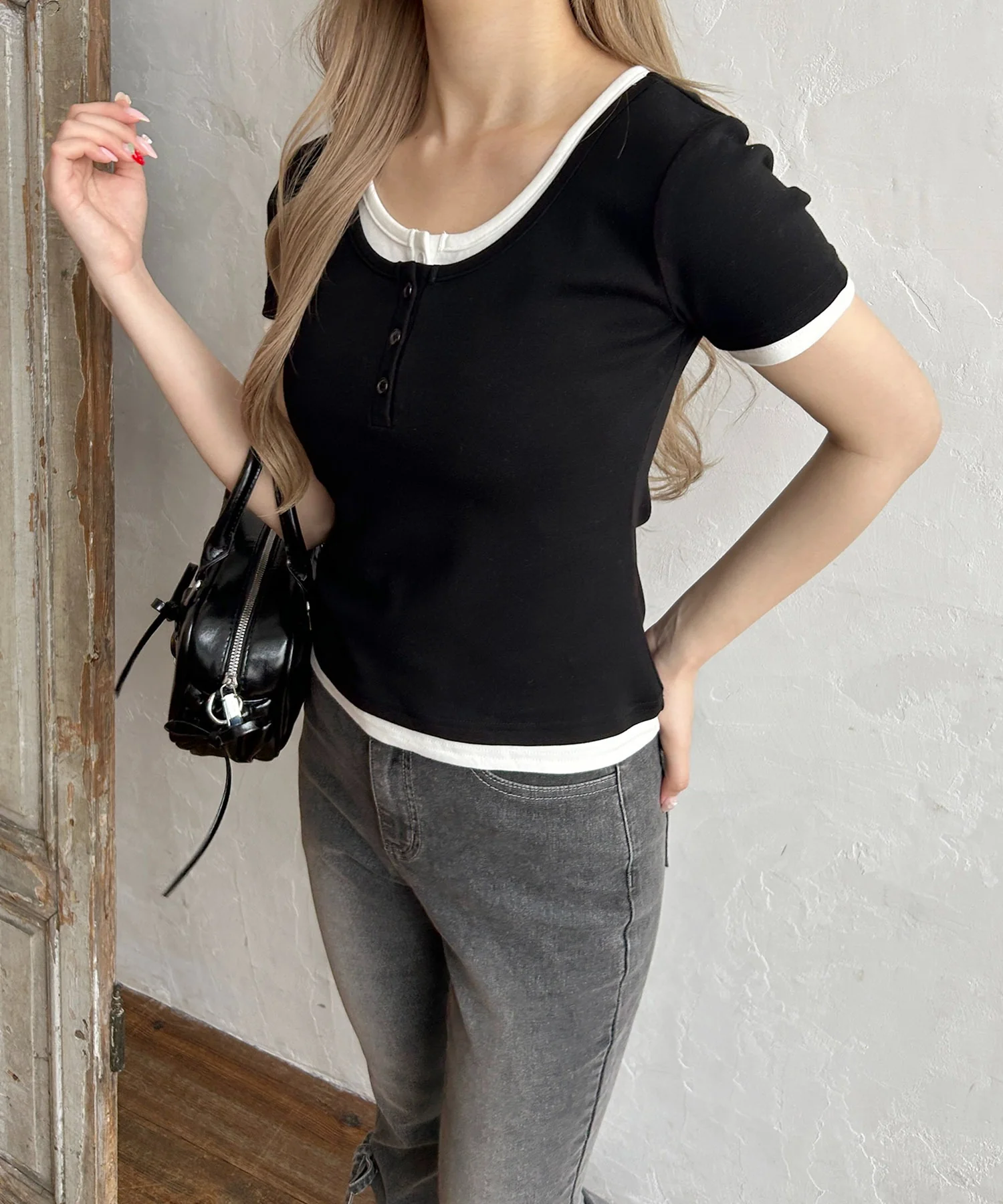 フェイクレイヤードヘンリーネックTシャツ - Image 14