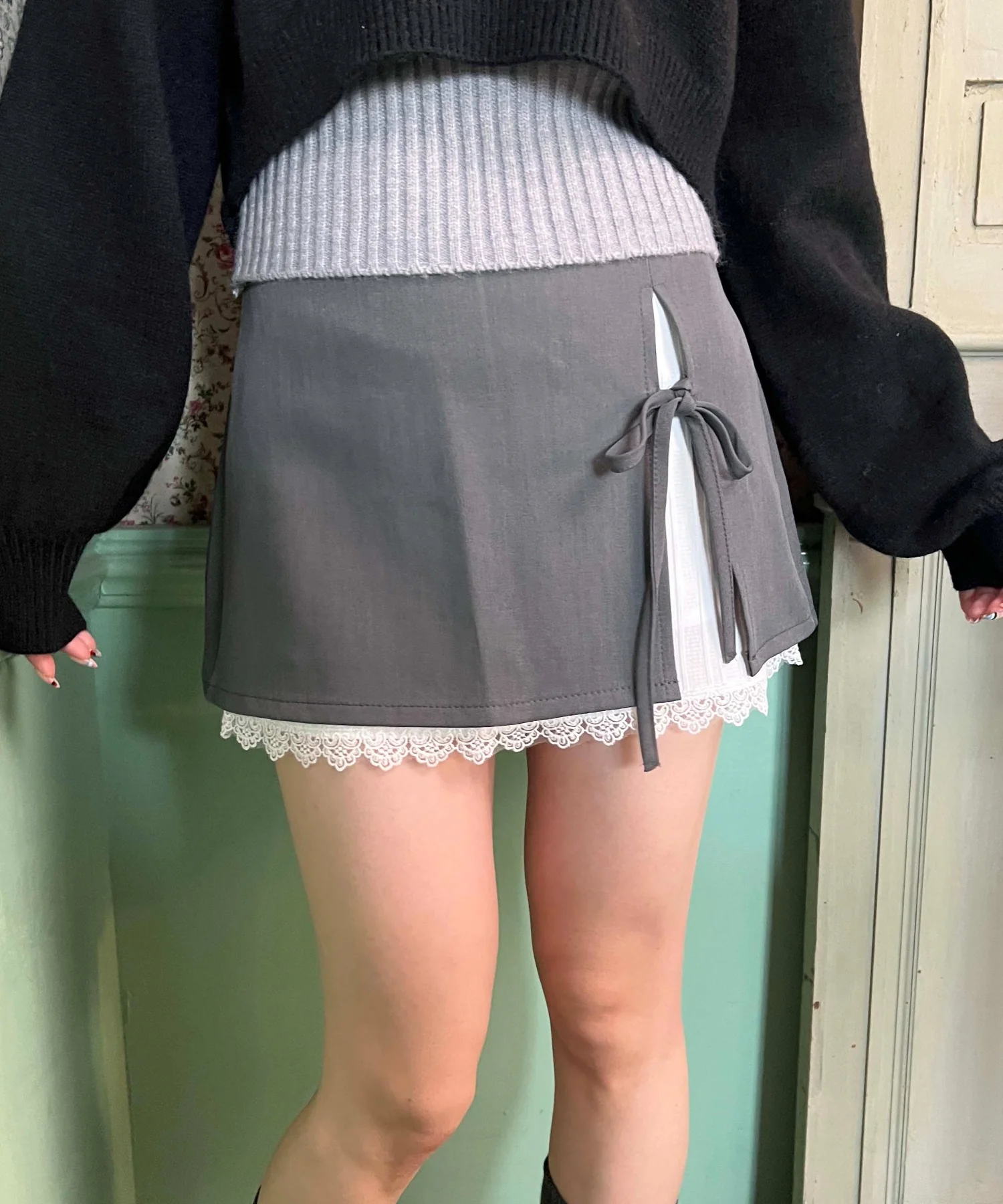 レースレイヤードリボンミニスカート - Image 3
