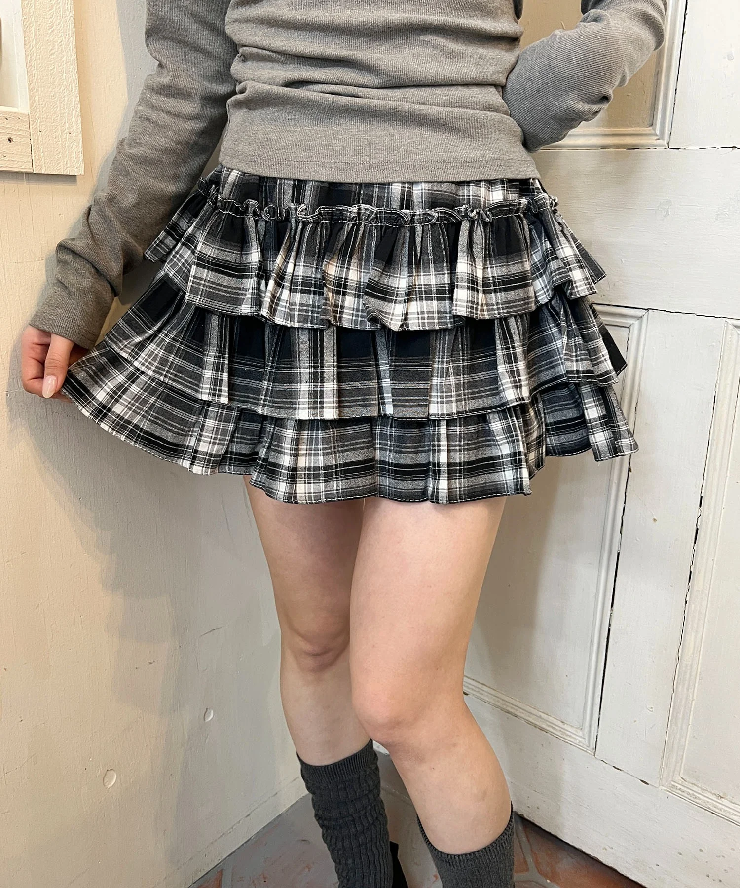 3段チェックフリルスカート - Image 2