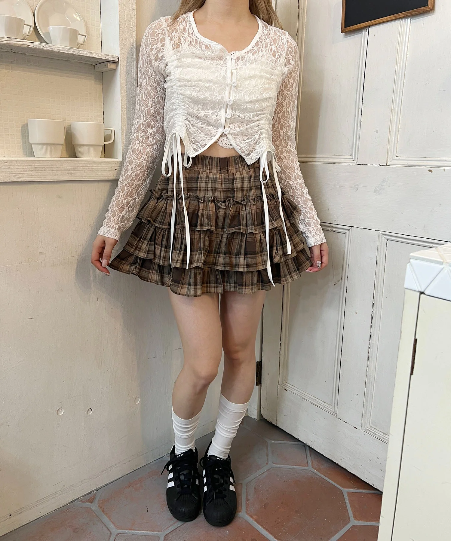 3段チェックフリルスカート - Image 3
